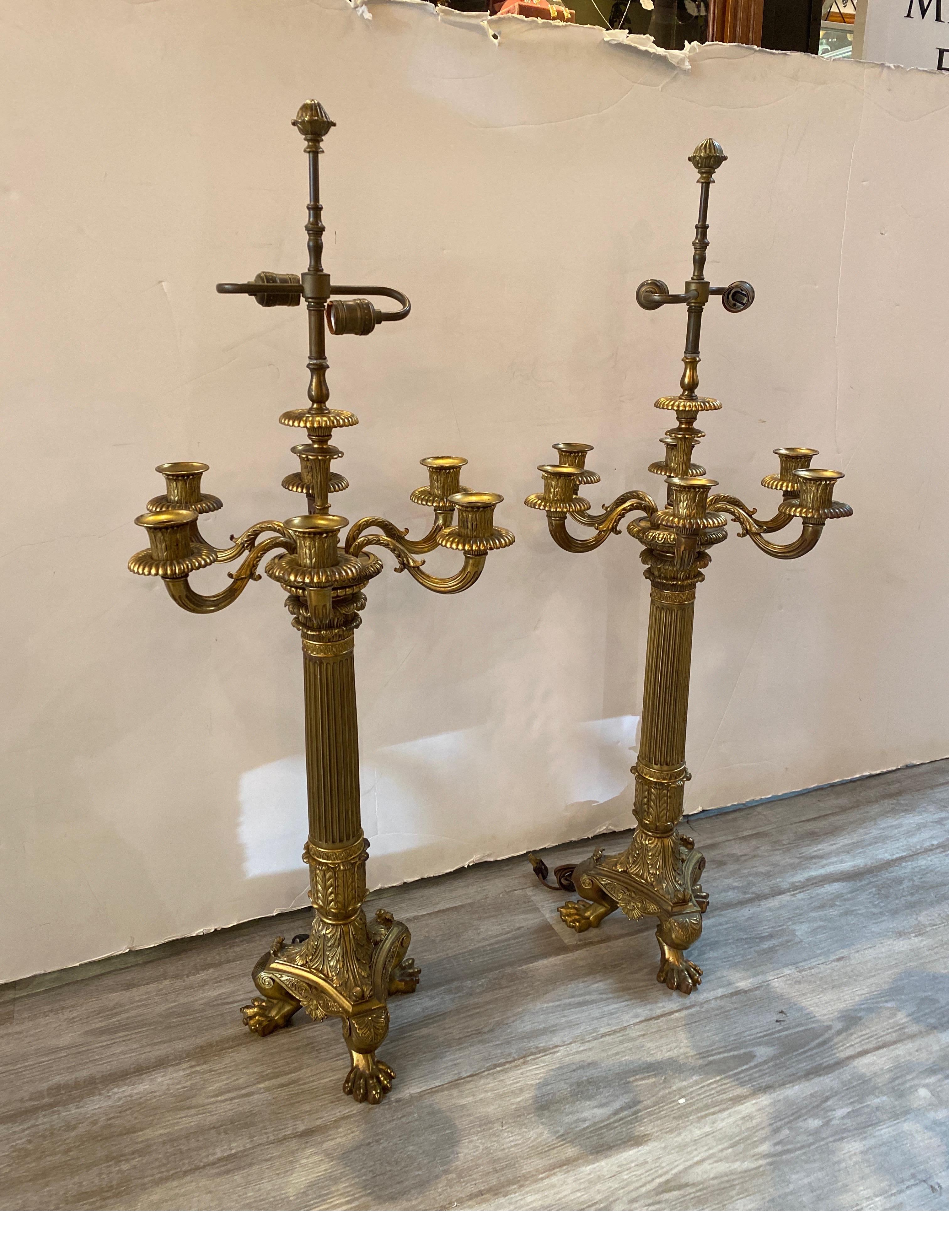 Late 19th Century Large Pair of Bronze Candelabra Now as Lamps 19th Century