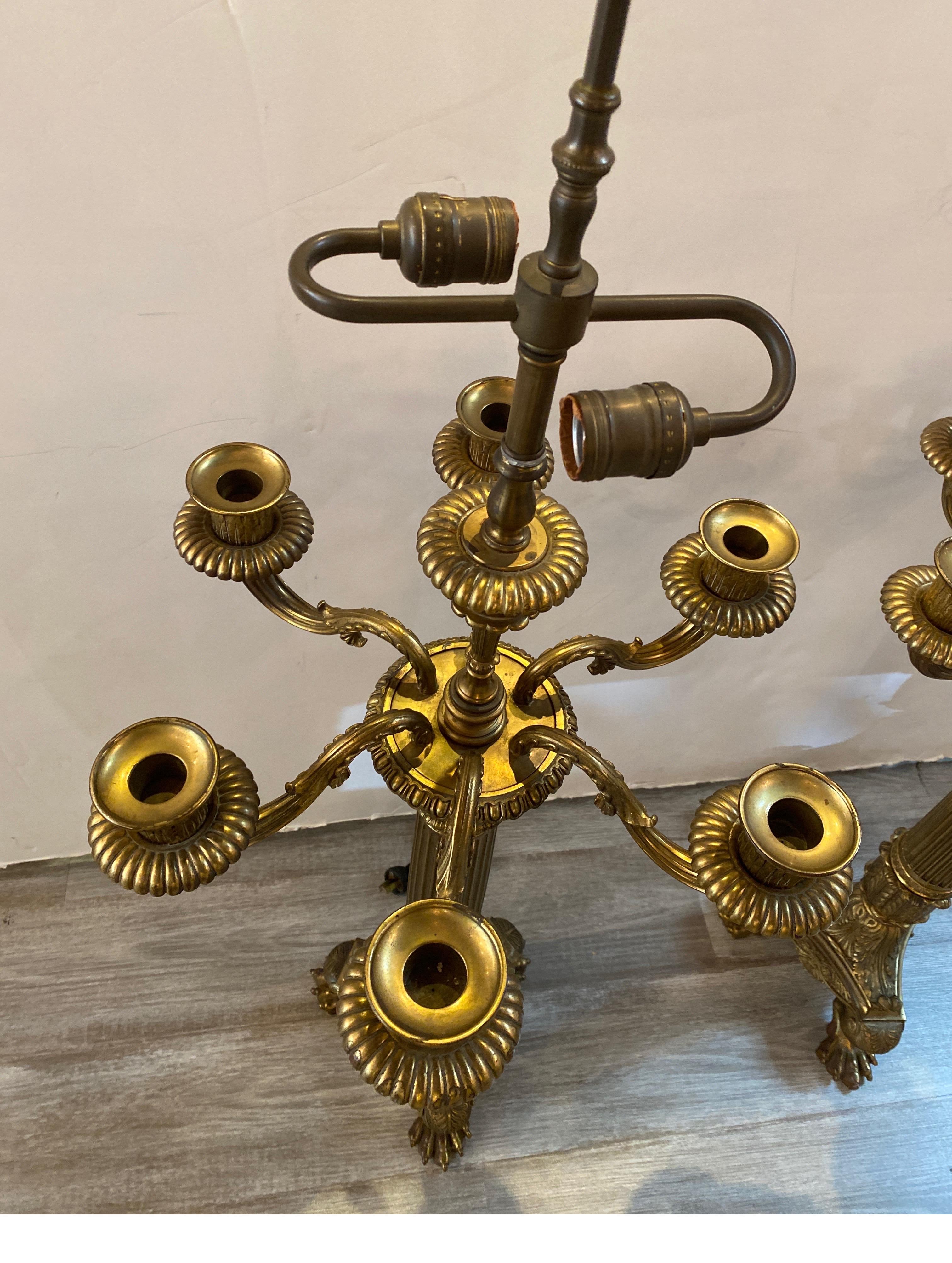Large Pair of Bronze Candelabra Now as Lamps 19th Century 1