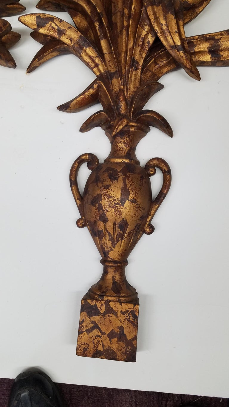 Large Pair of Burnished Gold Finish Neoclassical Urn Form Wall