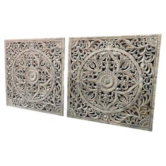 Large Pair of Carved Painted Wooden Indian Panels