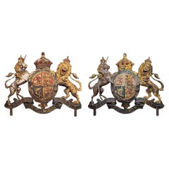 A Large Pair of Cast Iron Royal Coat of Arms, 19th Century