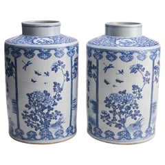A large pair of Chinese, 19th Century blue and white circular jars