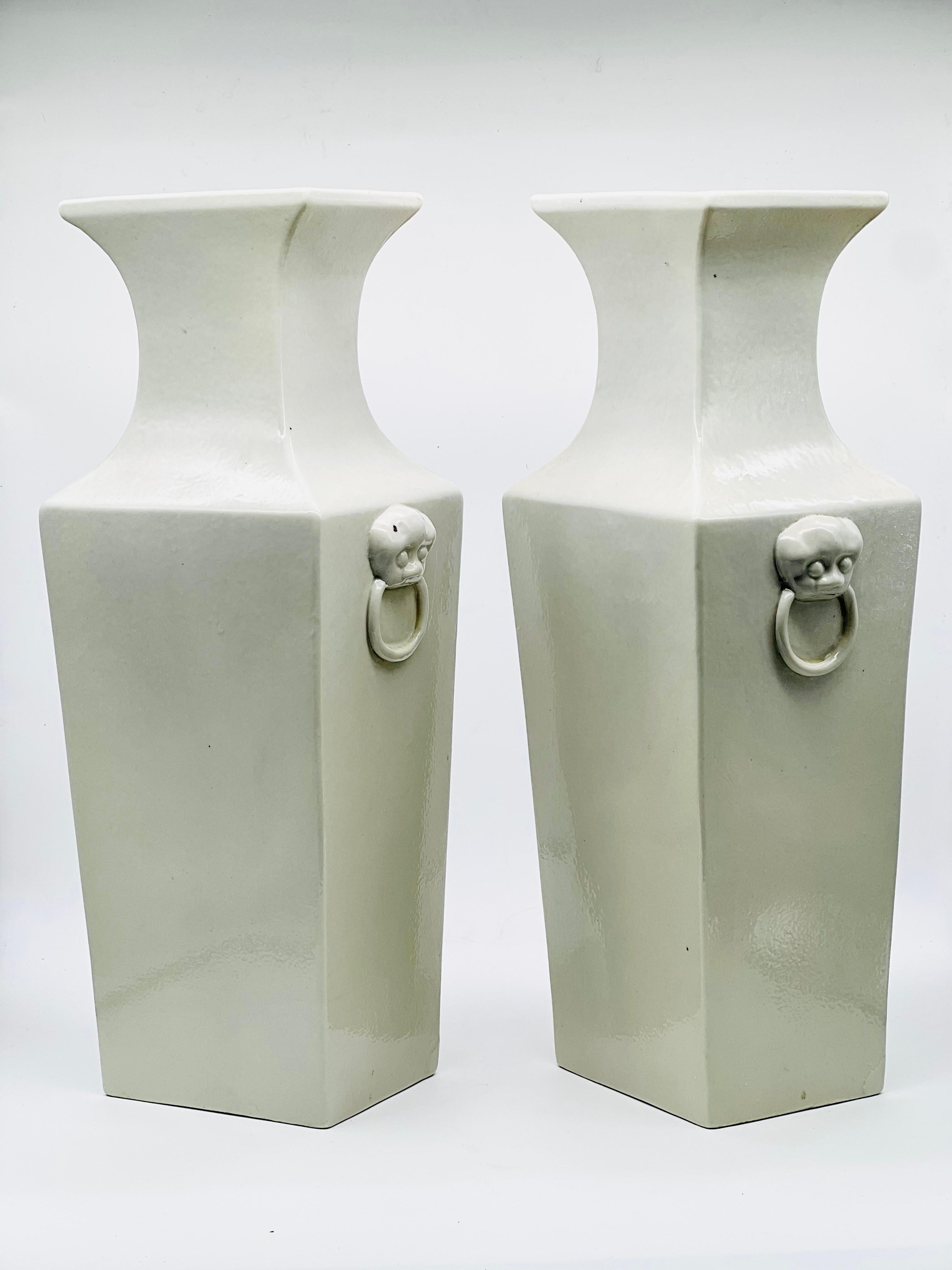 Large Pair of Chinese Blanc De Chine Vases, Republic Period, Early 20th C For Sale 12