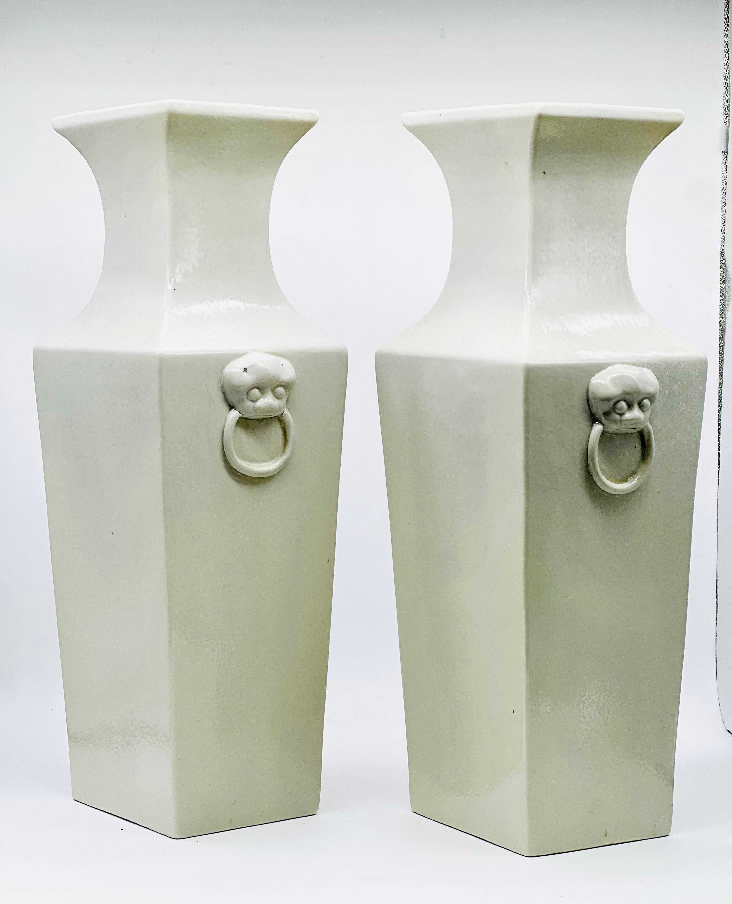 Large Pair of Chinese Blanc De Chine Vases, Republic Period, Early 20th C For Sale 13