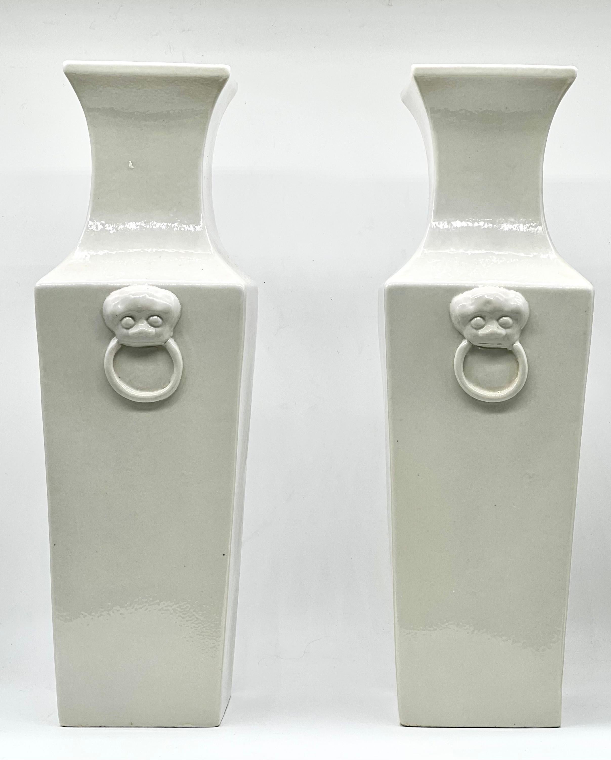 Large Pair of Chinese Blanc De Chine Vases, Republic Period, Early 20th C For Sale 14