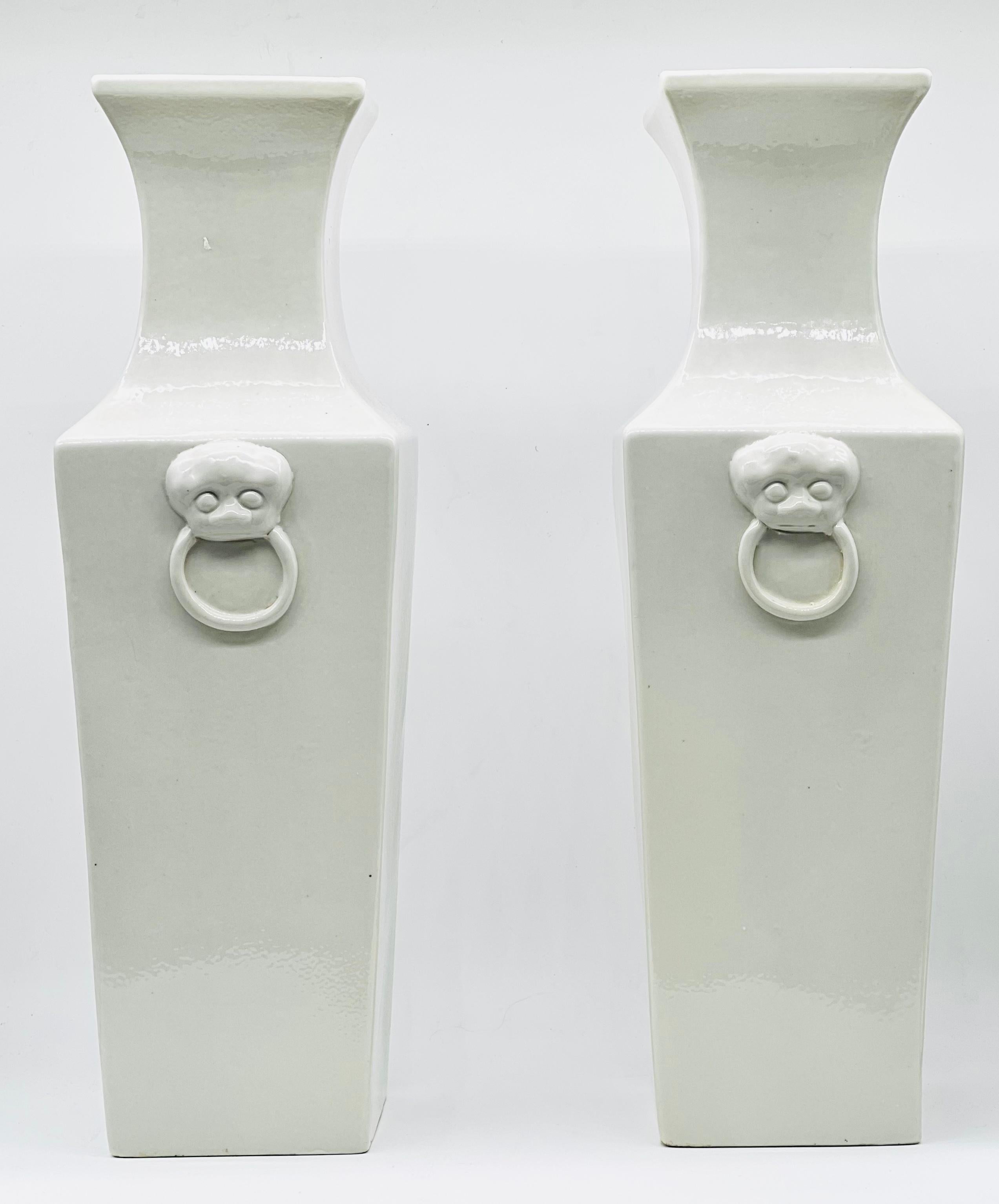 20th Century Large Pair of Chinese Blanc De Chine Vases, Republic Period, Early 20th C For Sale