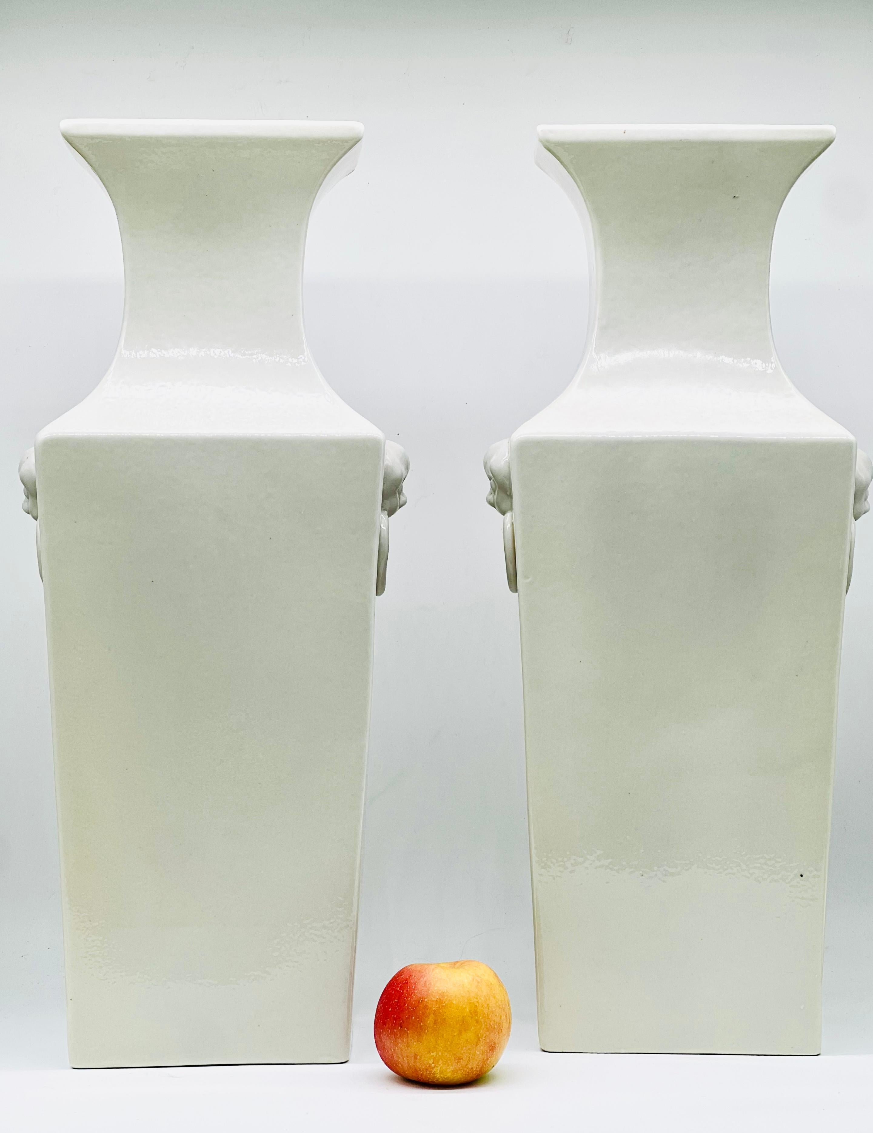 Large Pair of Chinese Blanc De Chine Vases, Republic Period, Early 20th C For Sale 1