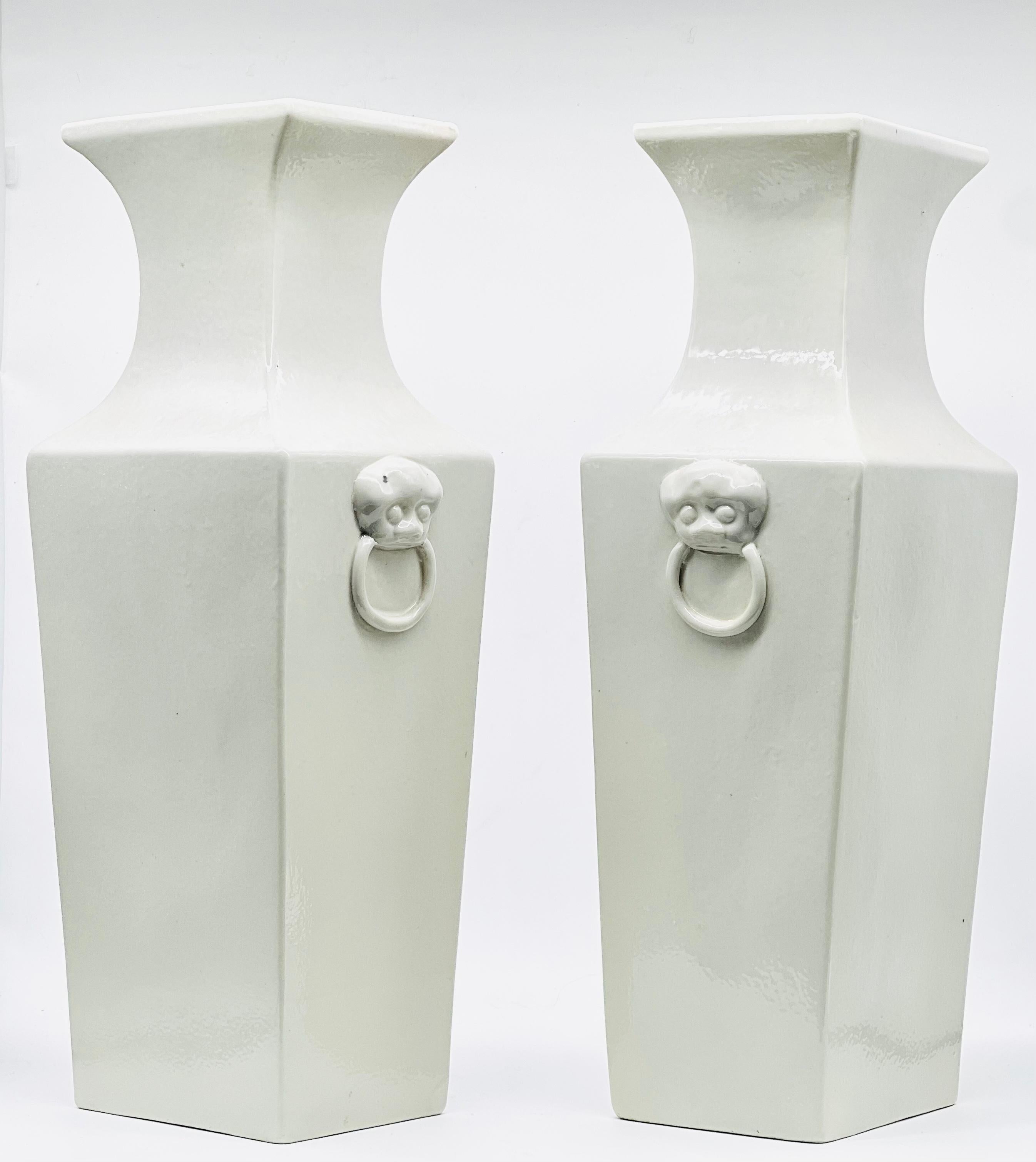 Large Pair of Chinese Blanc De Chine Vases, Republic Period, Early 20th C For Sale 2