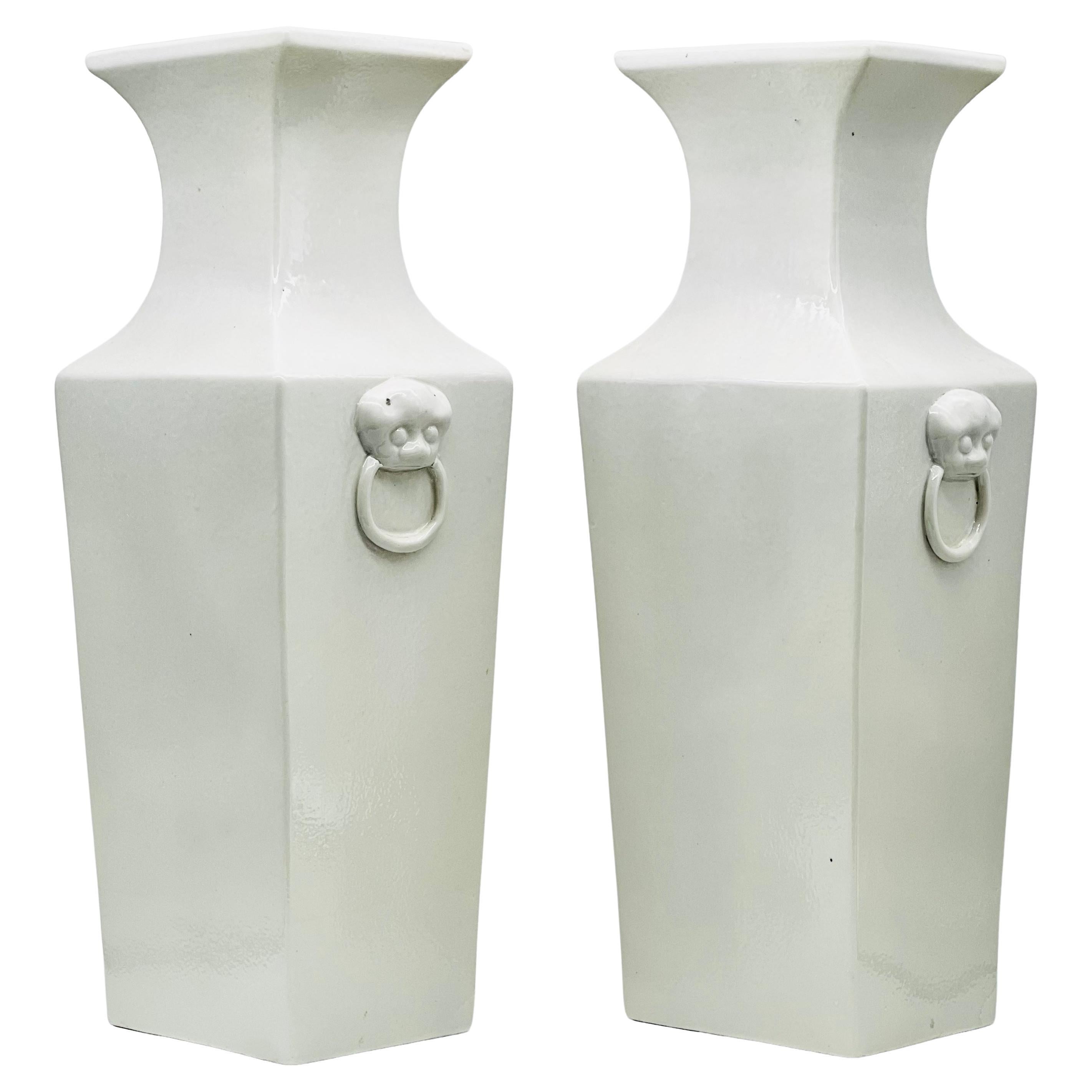 Large Pair of Chinese Blanc De Chine Vases, Republic Period, Early 20th C For Sale