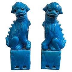 A Large Pair of Chinese Export Turquoise Foo Dogs, 20th Century