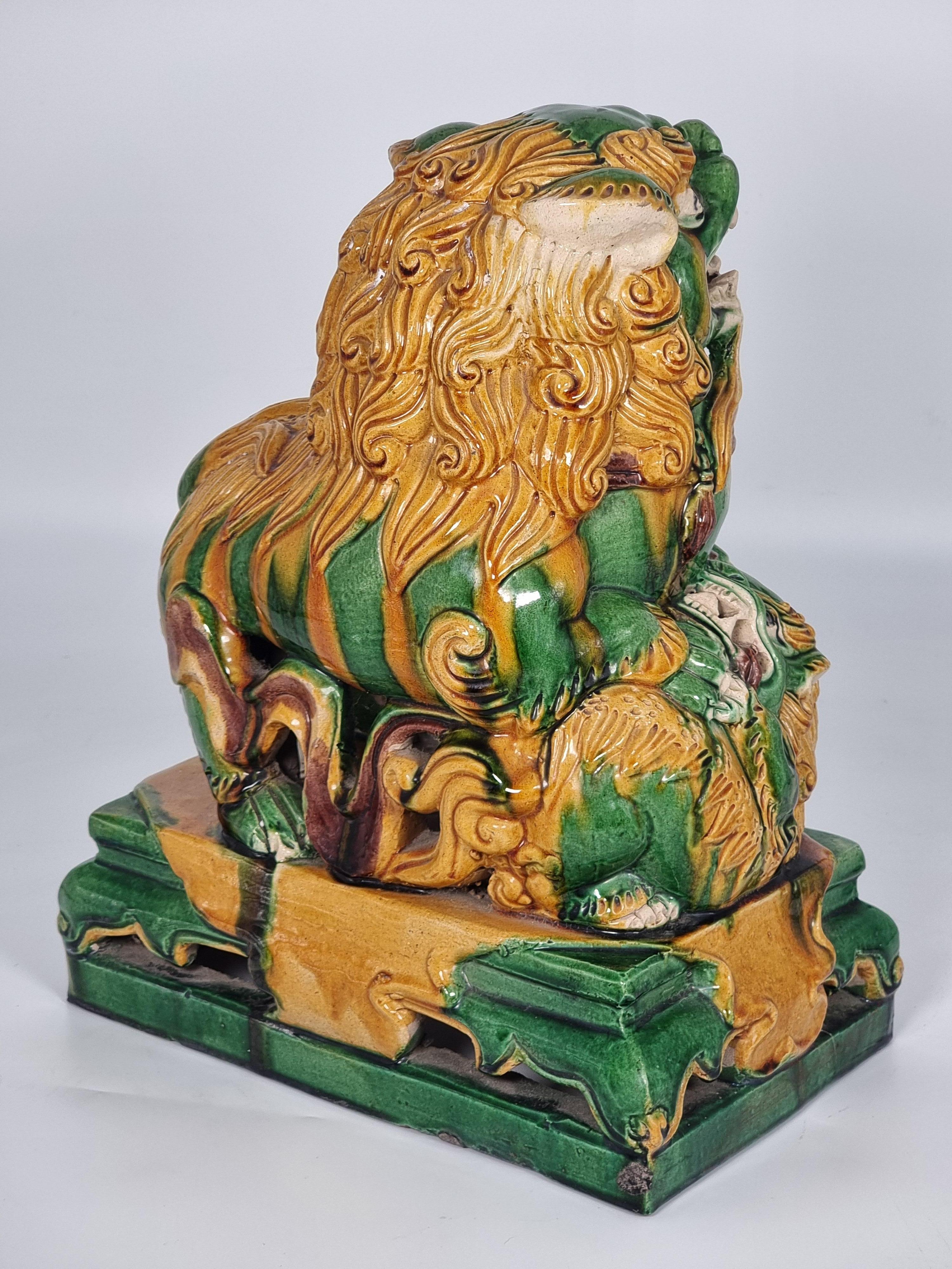 20th Century A large pair of Chinese pottery Foo Dogs, circa 1900