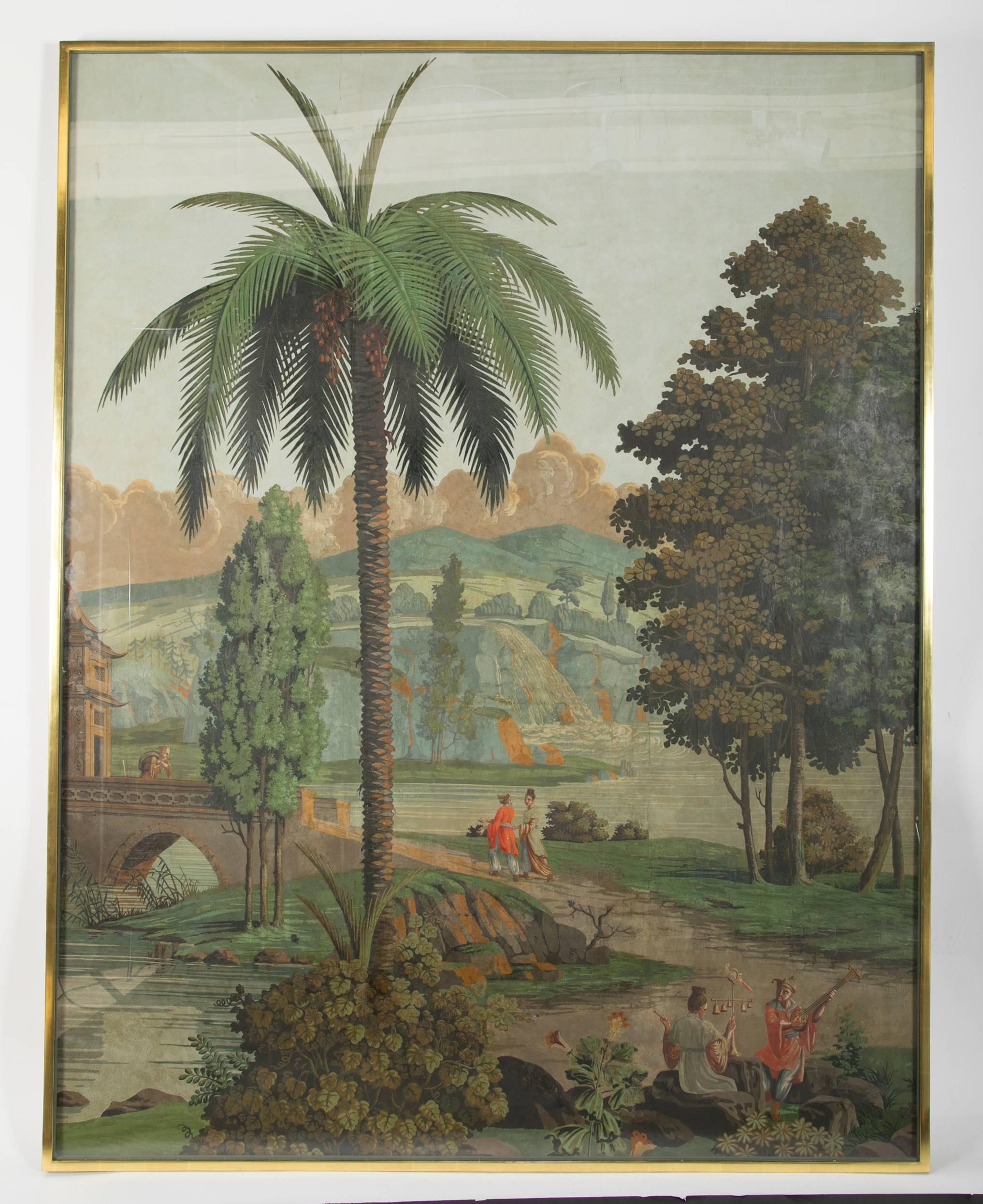 French Large Pair of Chinoiserie Wallpaper Panels by Zuber
