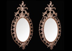 Large Pair of Chippendale Style Carved Pine Oval Mirrors
