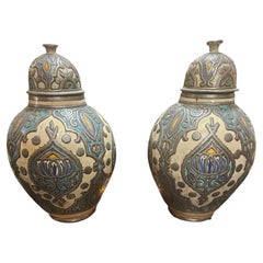 A Large Pair of Decorative Moroccan Safi Vases