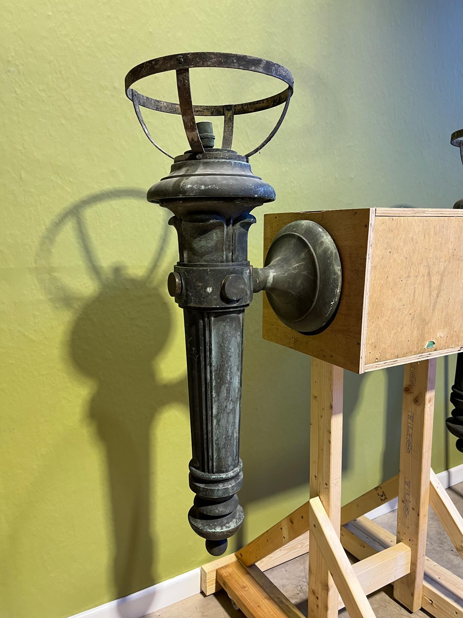 English A Large Pair of Early 20th Century Bronze Wall Lights/Torches For Sale