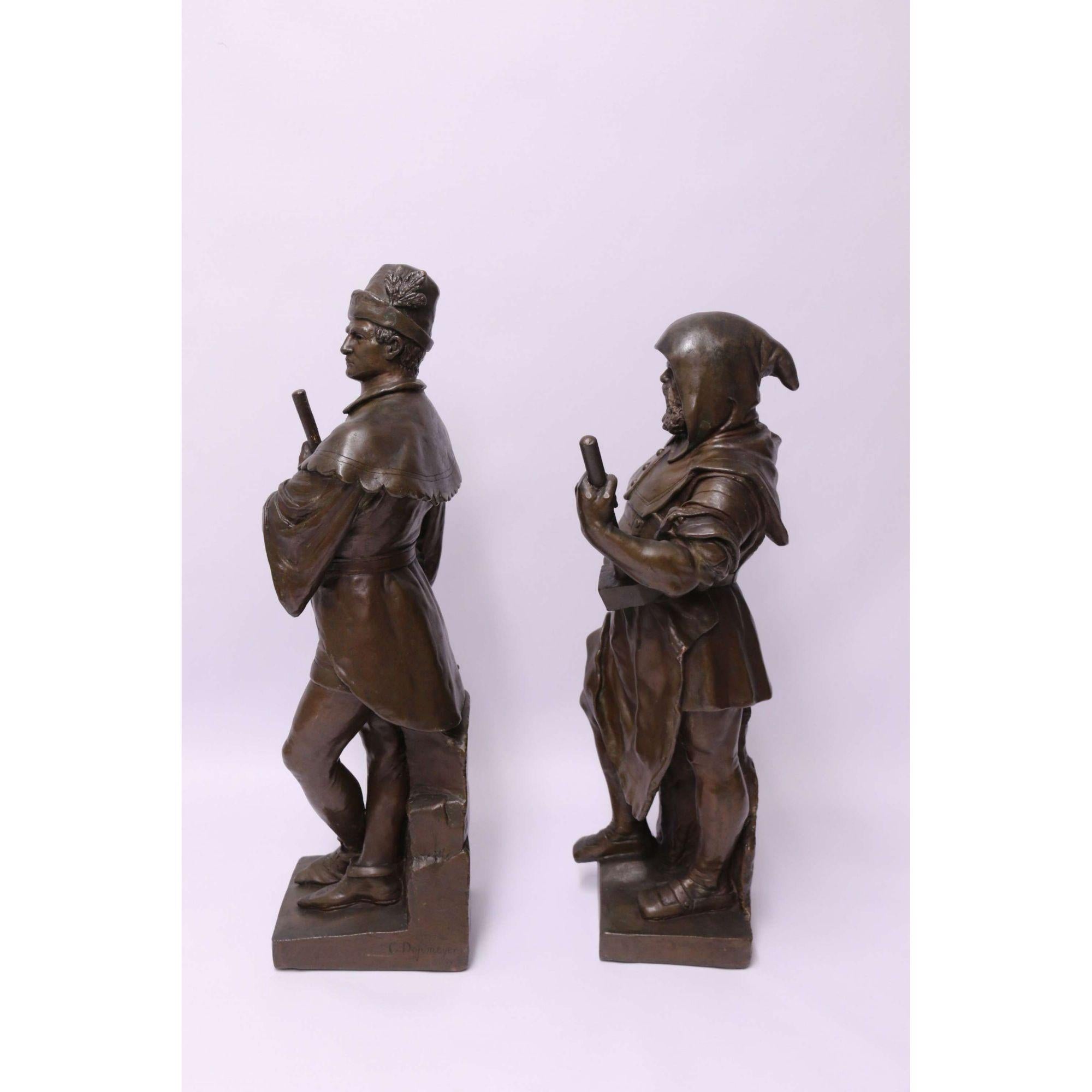 Large Pair of Electrotype Bronze Figures by Carl Dopmeyer, French, circa 1894 For Sale 1