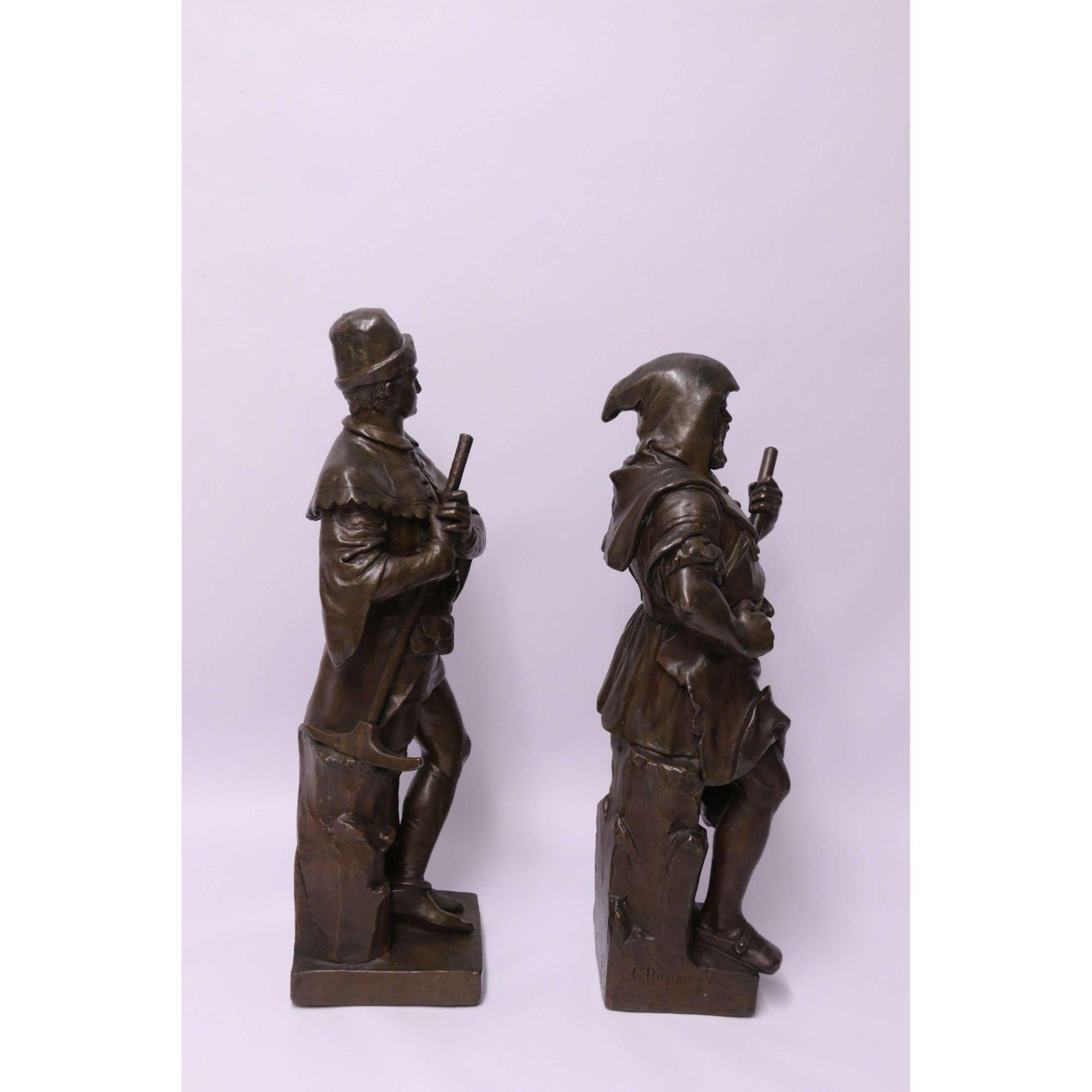 Large Pair of Electrotype Bronze Figures by Carl Dopmeyer, French, circa 1894 For Sale 2