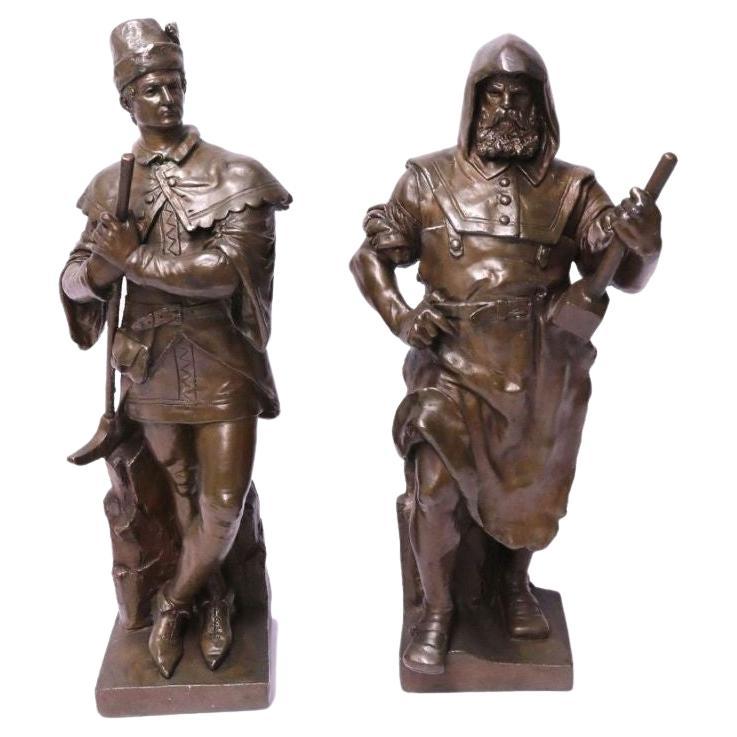 Grande coppia di figure in bronzo elettrotipato di Carl Dopmeyer, Francia, circa 1894
