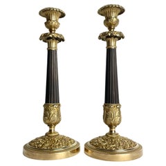 Gran pareja de candeleros Imperio en bronce dorado y patinado oscuro. 1820s