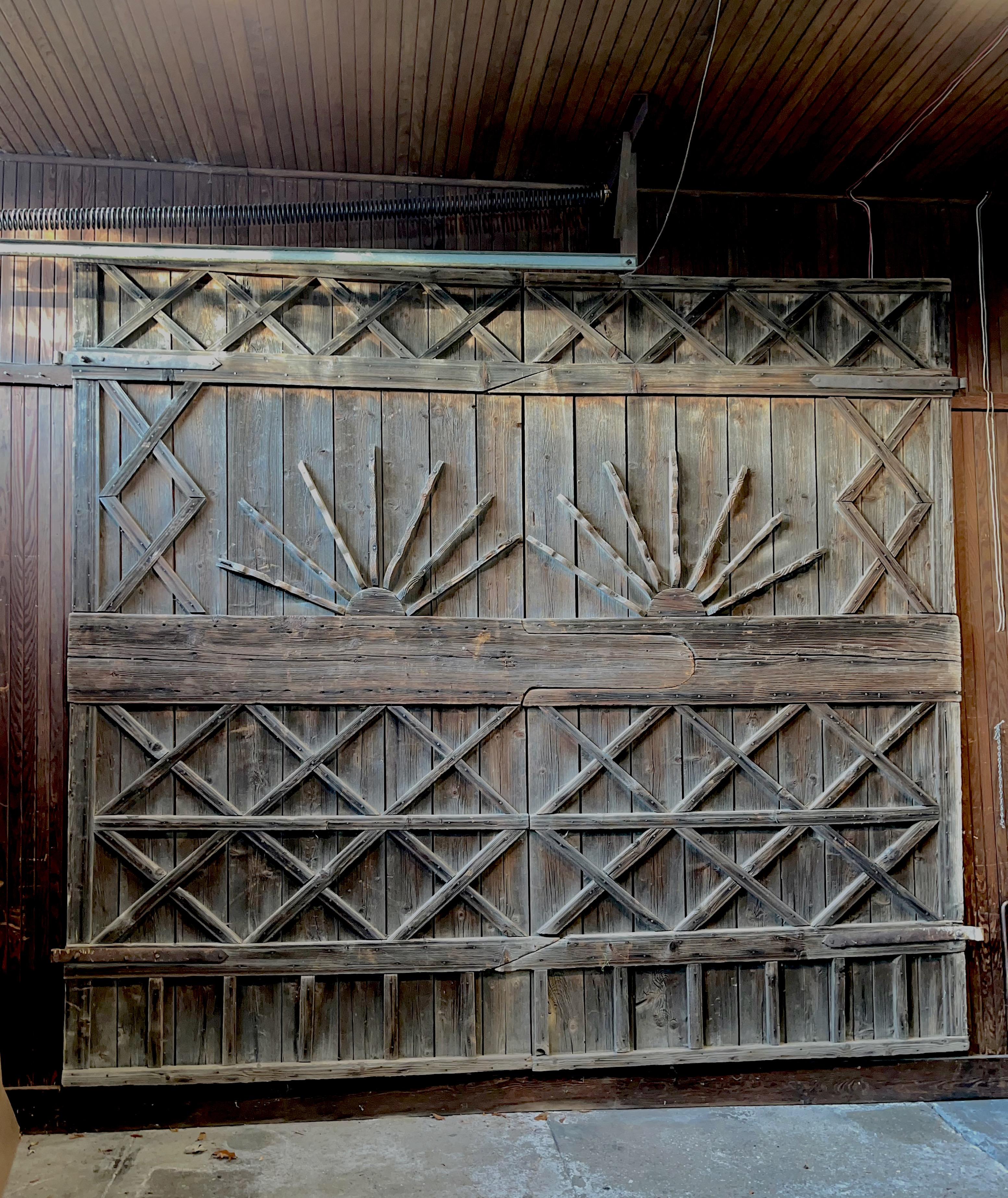 A Large Pair of Extraordinary Decorative Early 20th C. Wooden Barn Doors For Sale 1