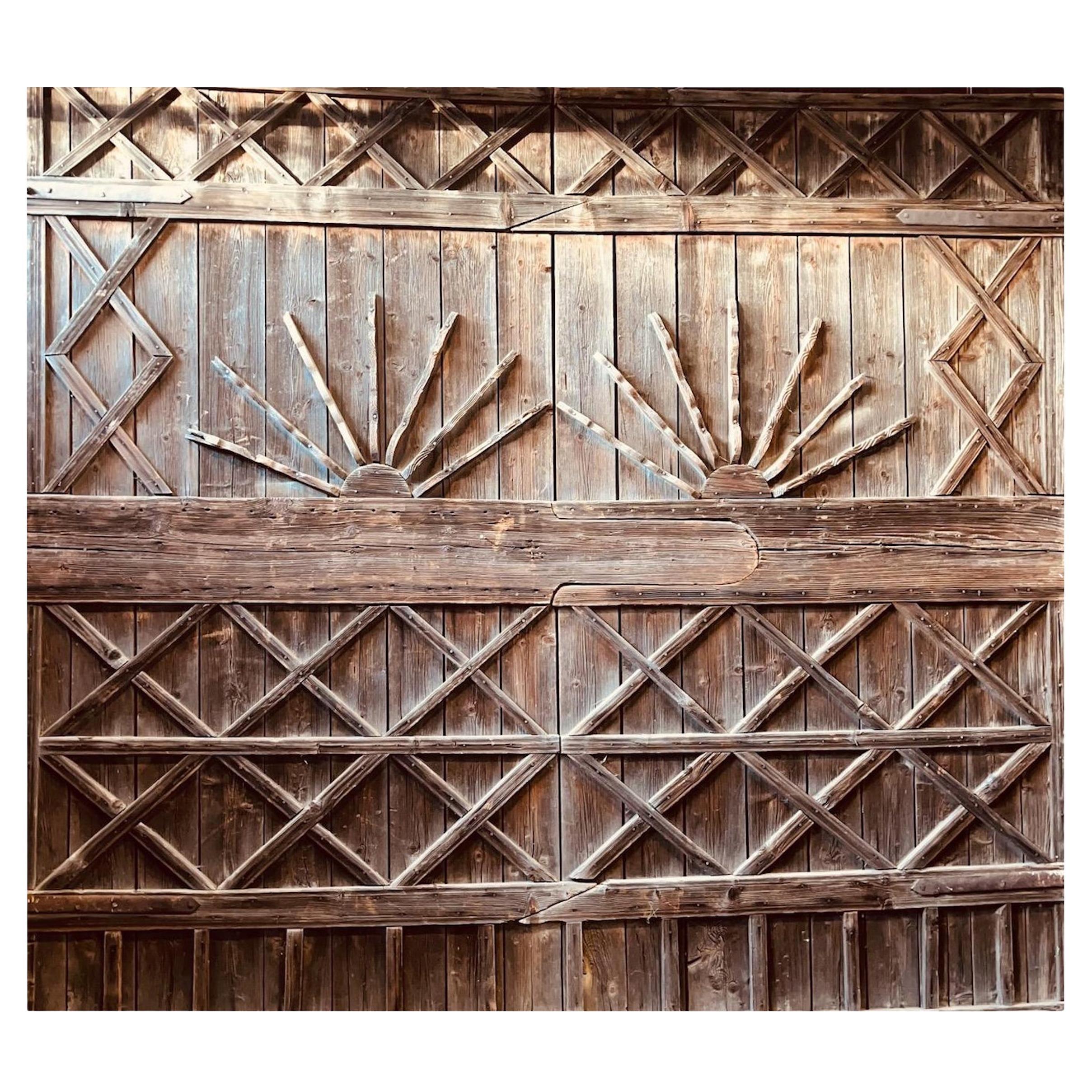 A Large Pair of Extraordinary Decorative Early 20th C. Wooden Barn Doors