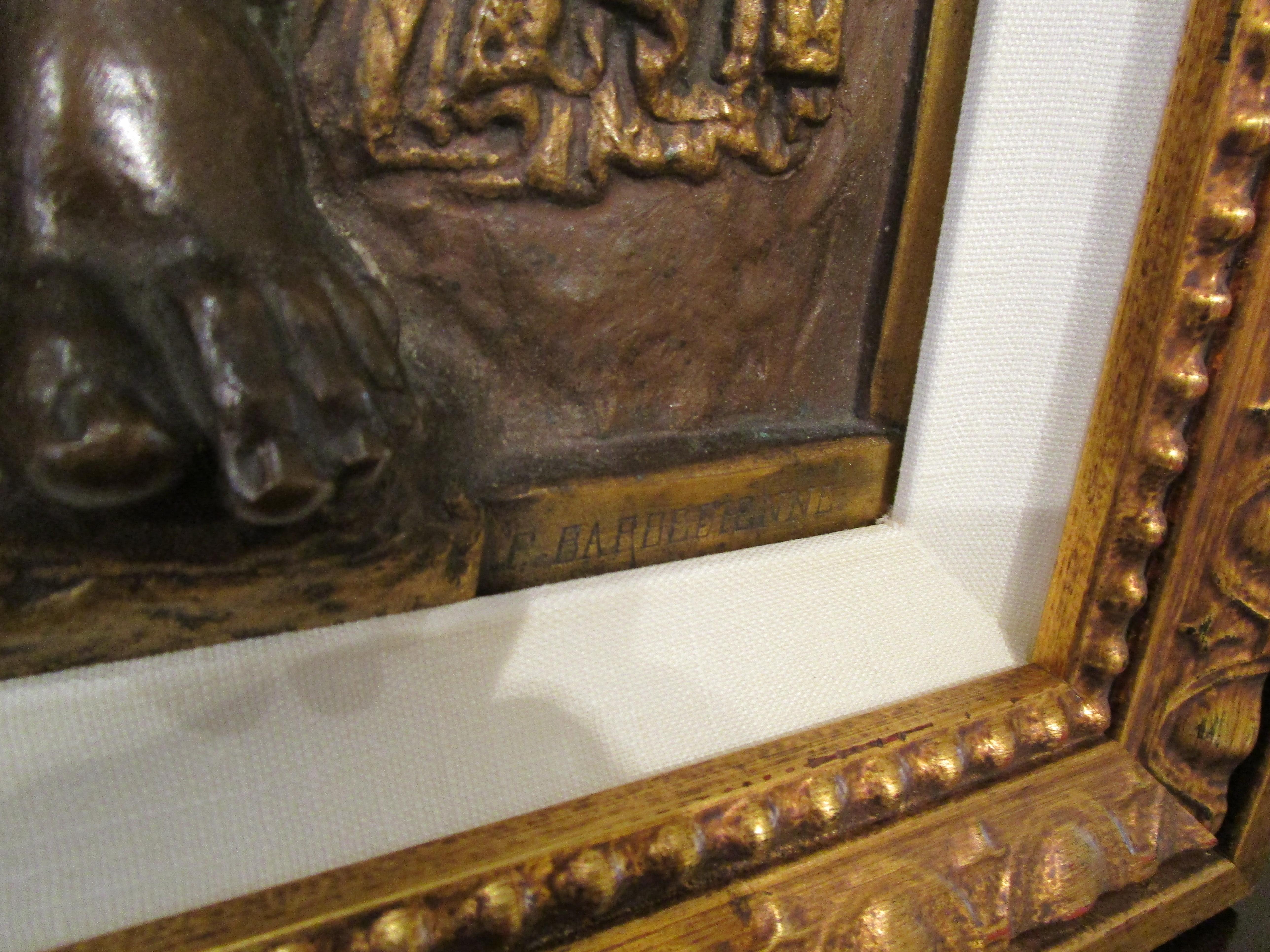 Large Pair of Fine F. Barbedienne Signed Bronze Relief Custom Framed Plaques For Sale 2