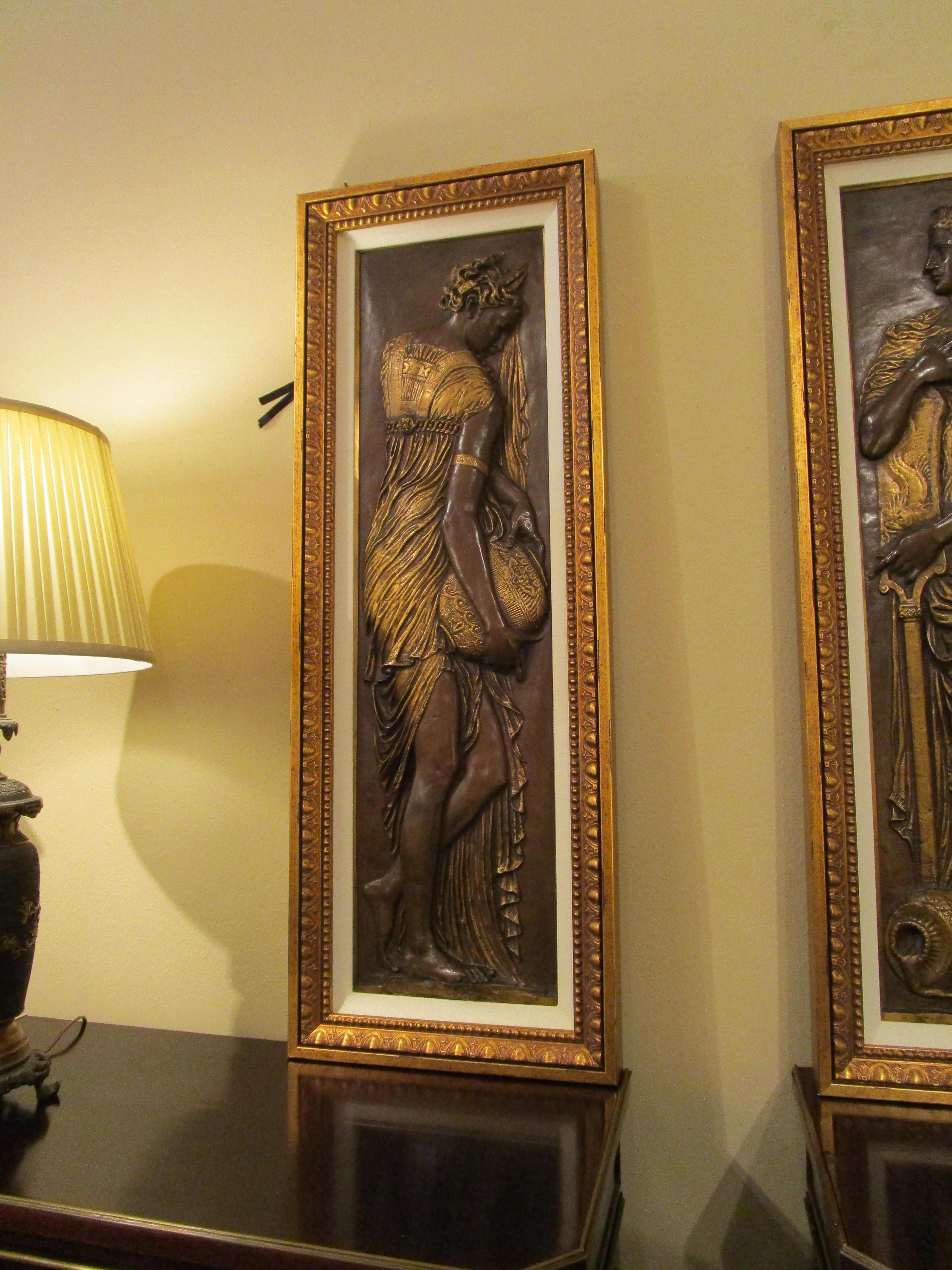 A fine large pair of 19th century French bronze relief plaques signed F. Barbedienne. Custom framed and matted.