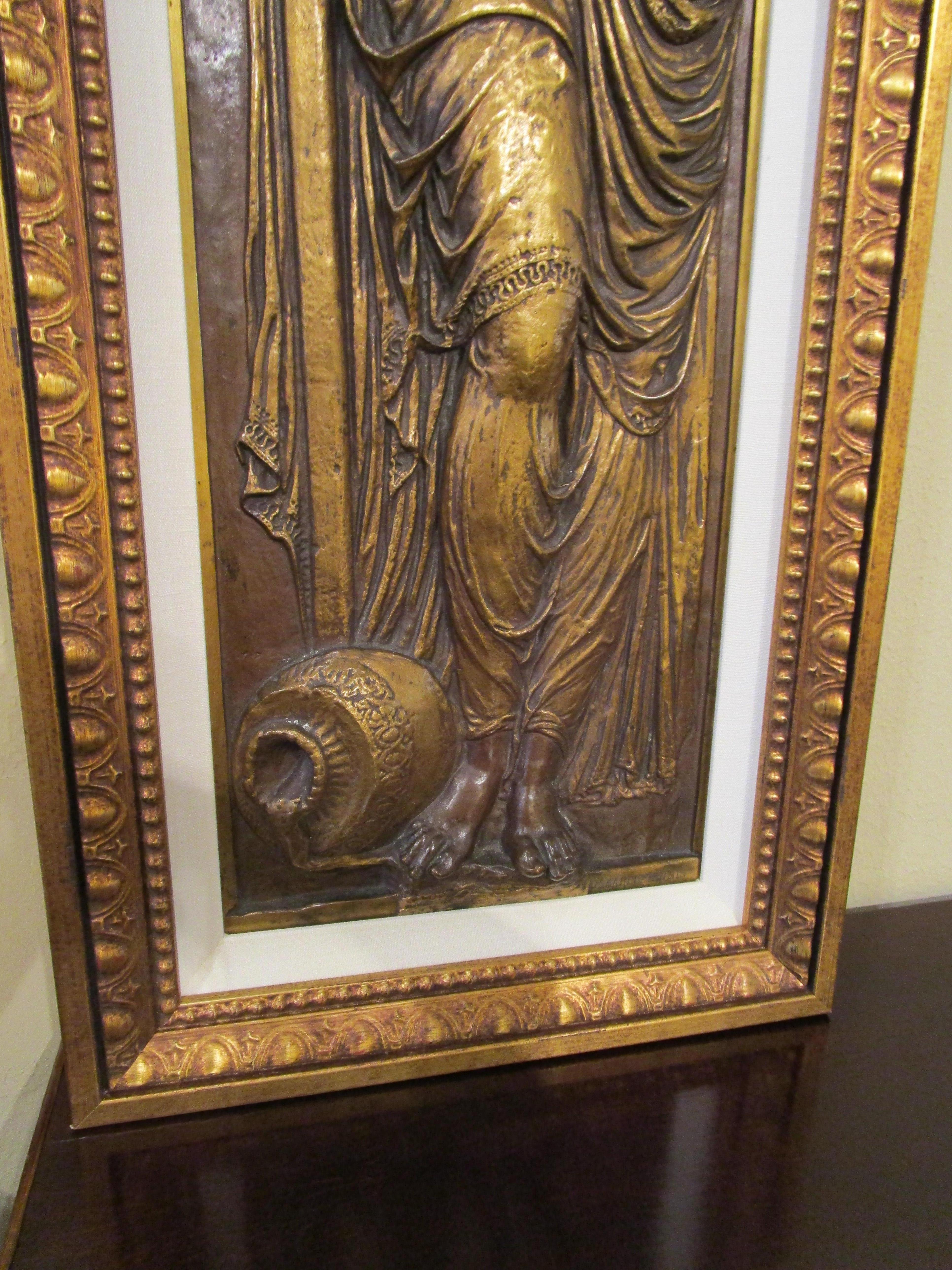 Belle Époque Large Pair of Fine F. Barbedienne Signed Bronze Relief Custom Framed Plaques For Sale