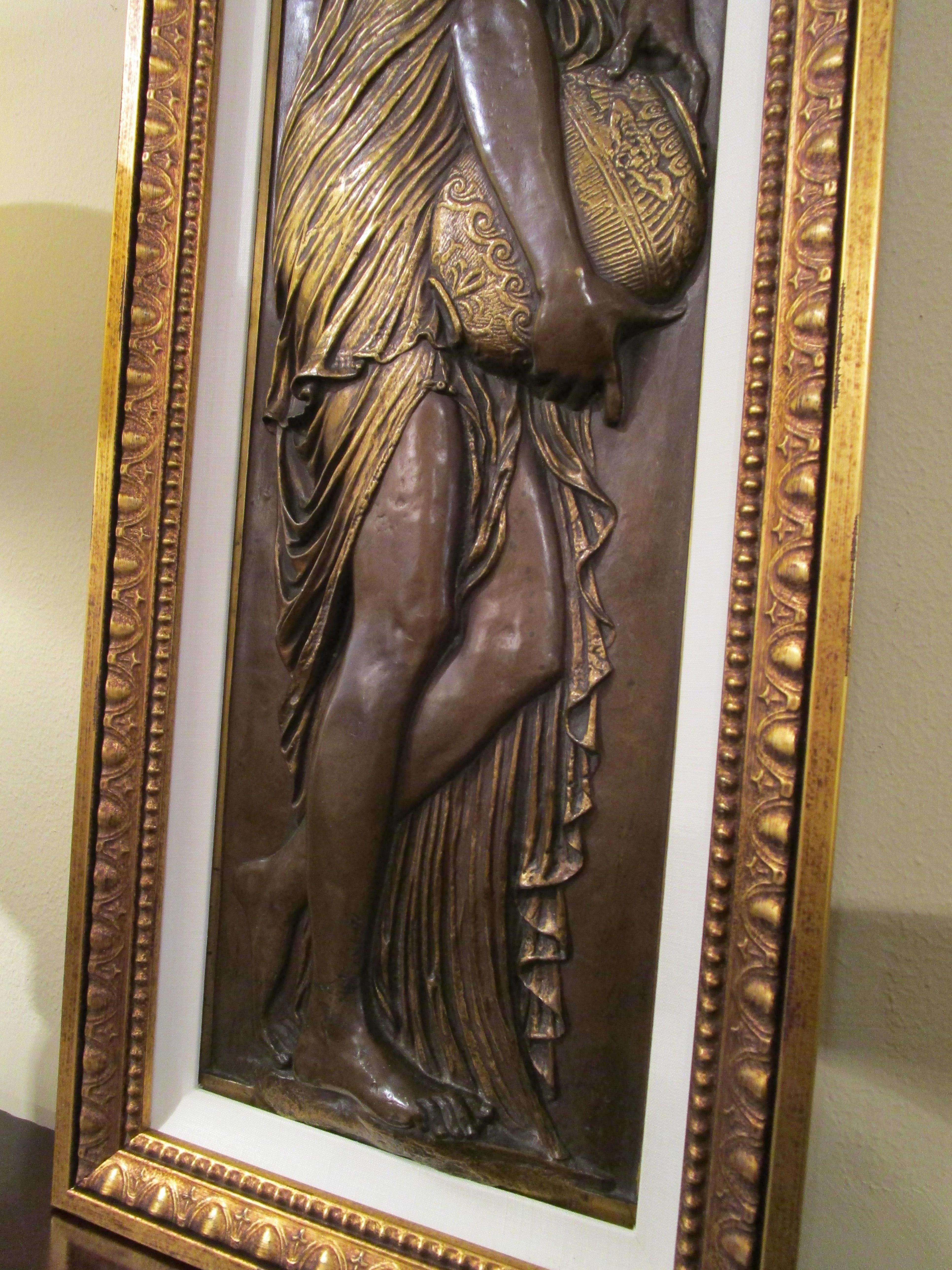 Large Pair of Fine F. Barbedienne Signed Bronze Relief Custom Framed Plaques In Good Condition For Sale In Dallas, TX