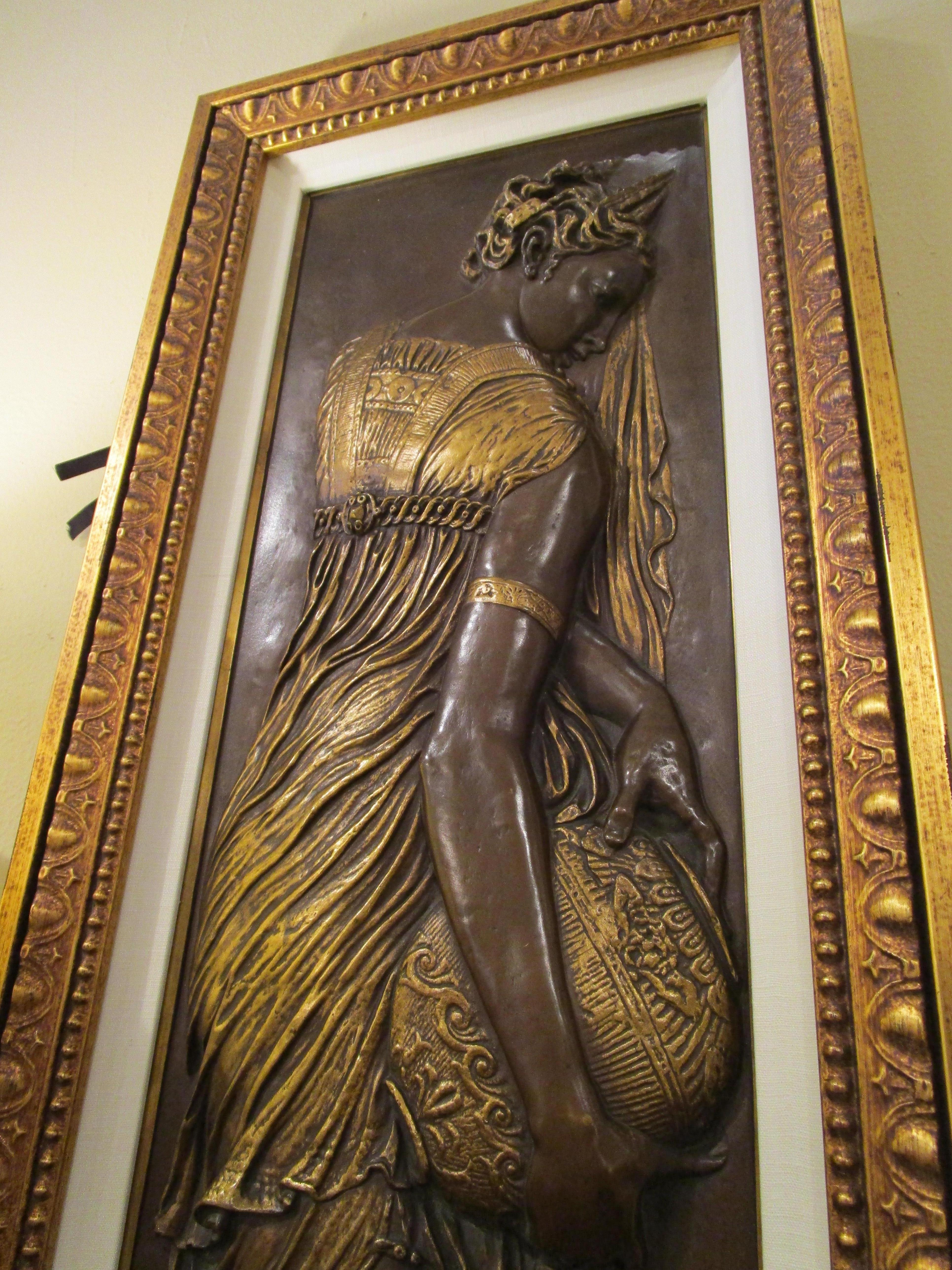 19th Century Large Pair of Fine F. Barbedienne Signed Bronze Relief Custom Framed Plaques For Sale