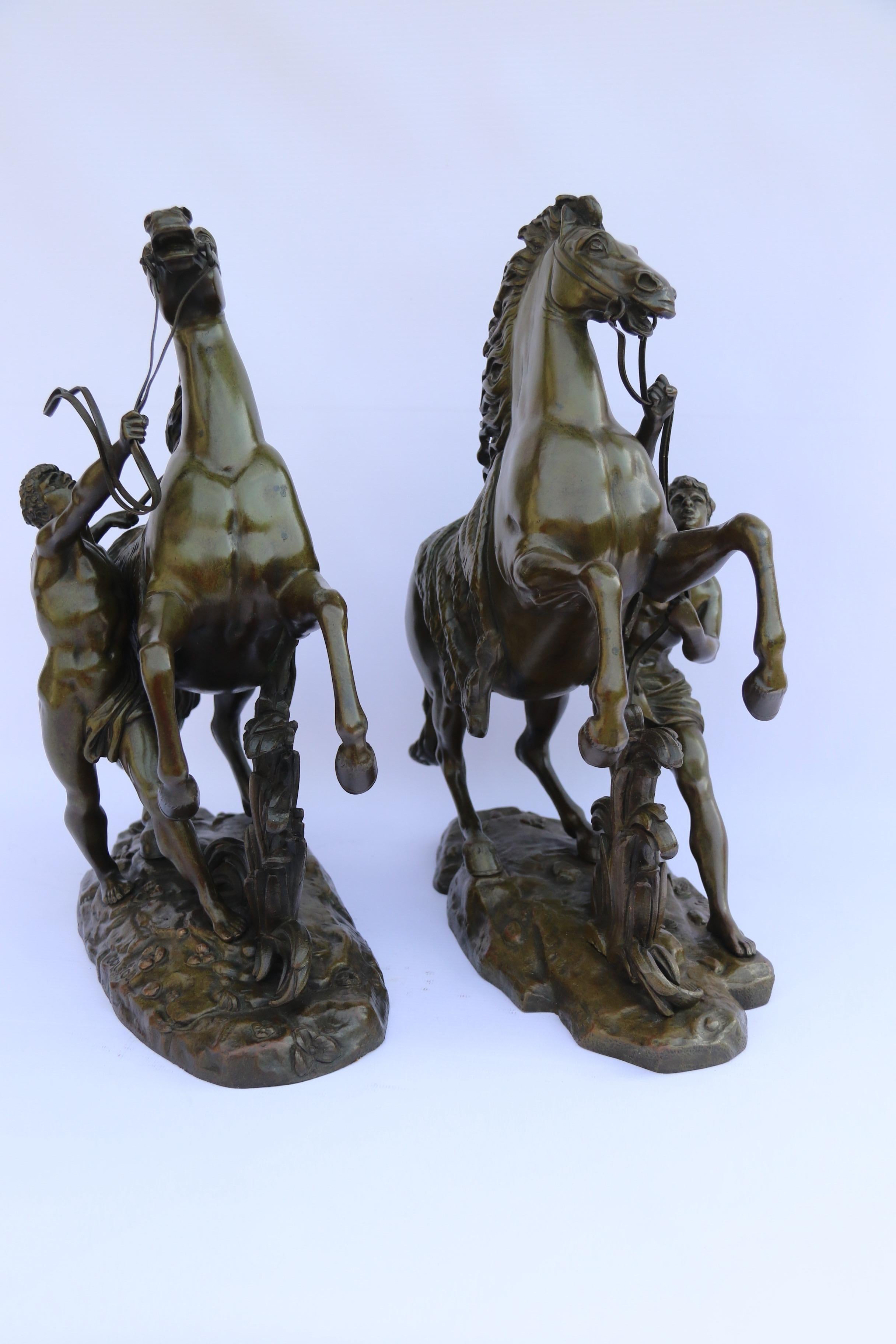 Large Pair of French 19th Century Bronze Marly Horses After Costou, circa 1870 For Sale 3
