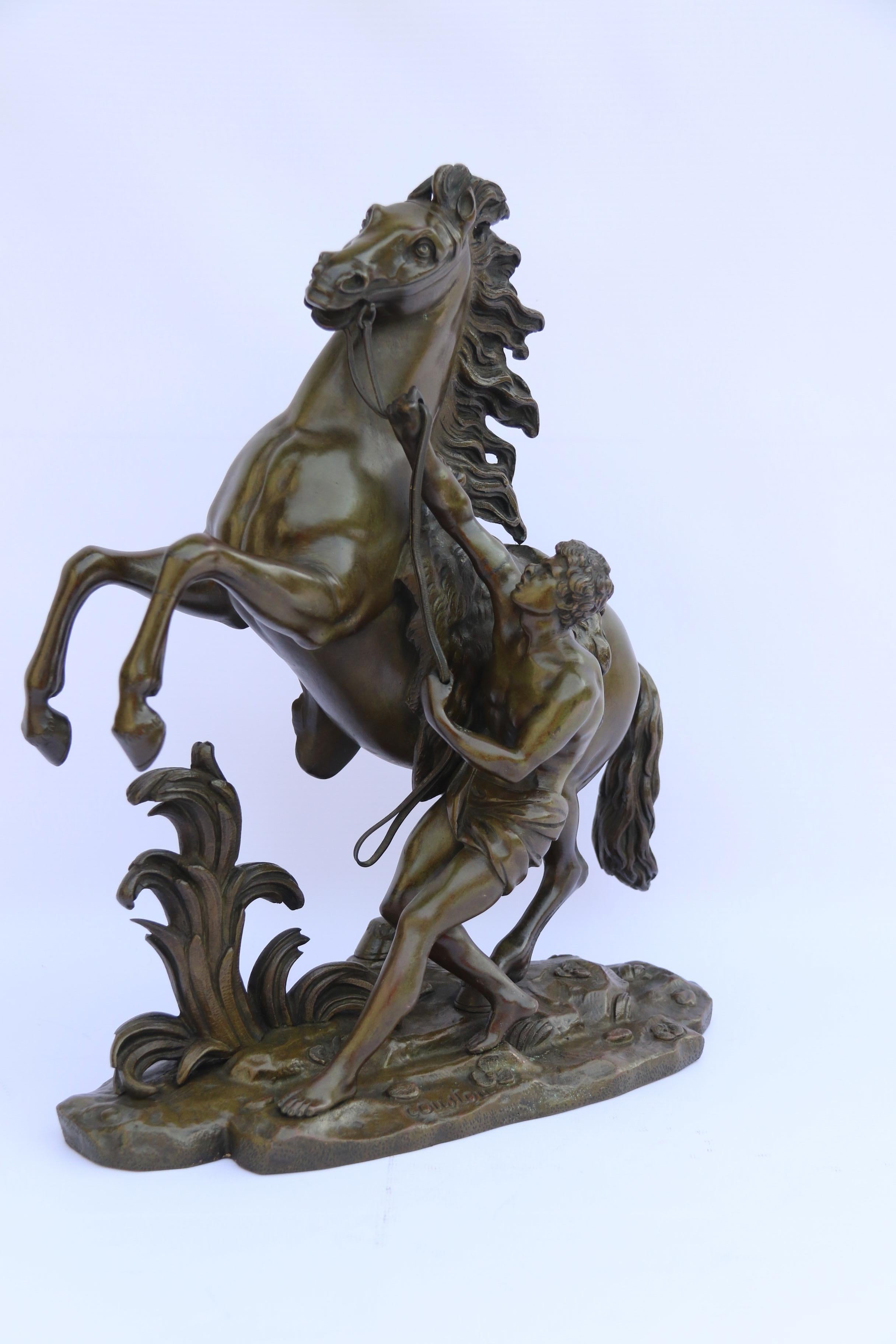 Large Pair of French 19th Century Bronze Marly Horses After Costou, circa 1870 For Sale 4