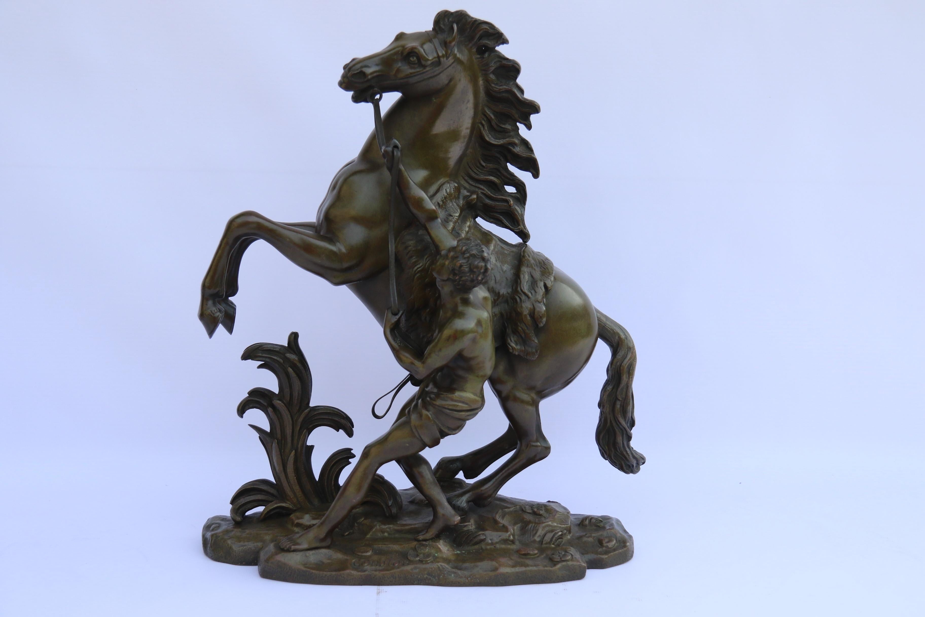 Large Pair of French 19th Century Bronze Marly Horses After Costou, circa 1870 For Sale 5