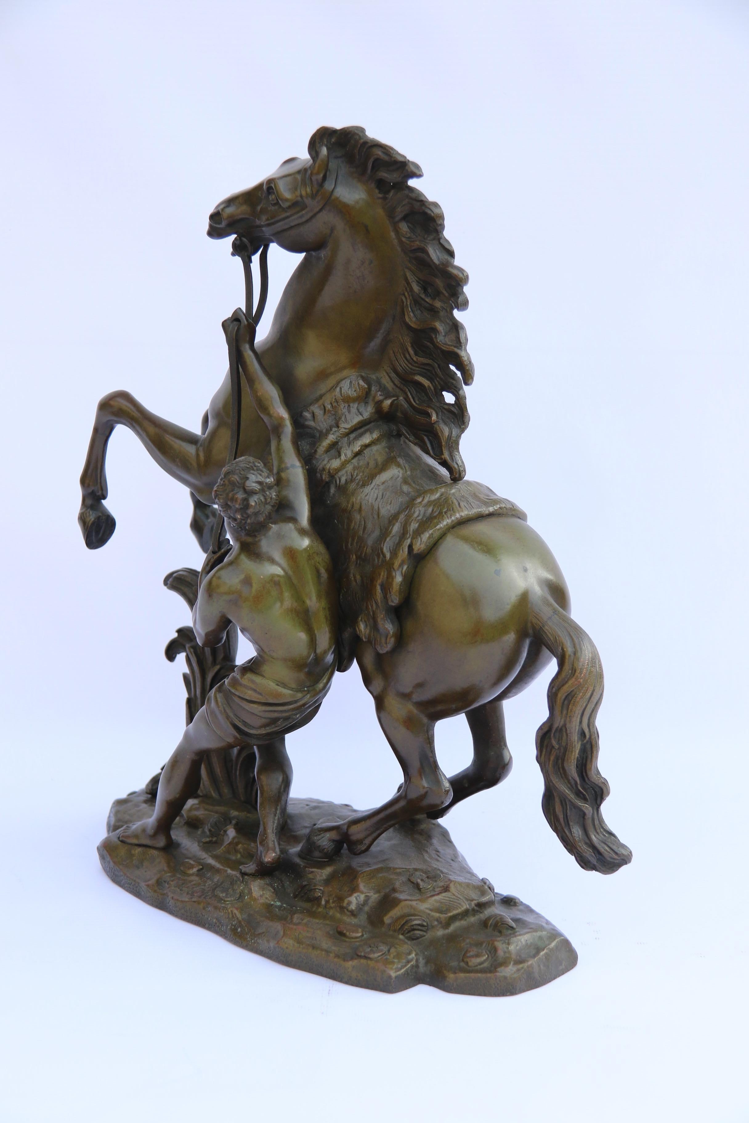 Large Pair of French 19th Century Bronze Marly Horses After Costou, circa 1870 For Sale 6