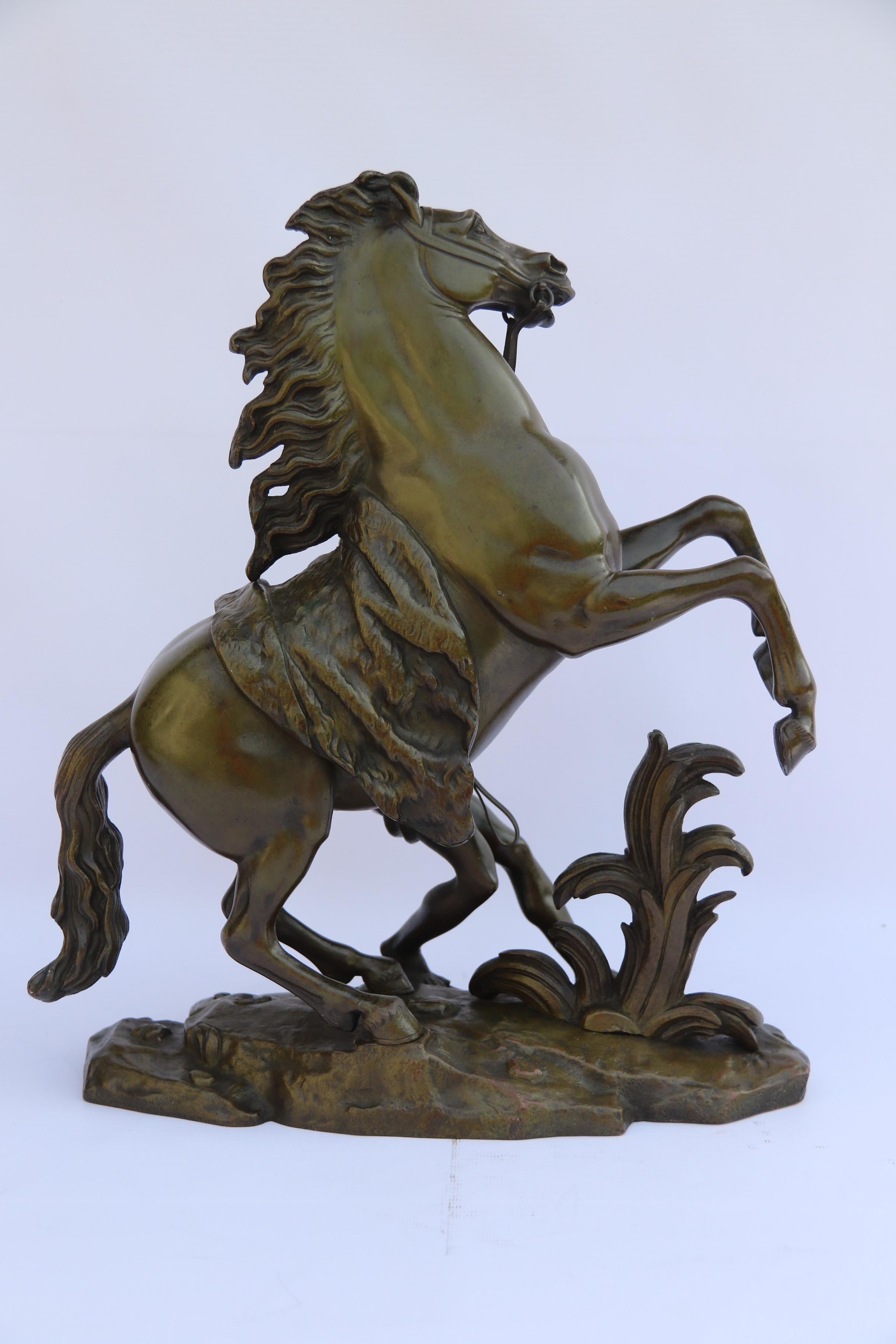 Large Pair of French 19th Century Bronze Marly Horses After Costou, circa 1870 For Sale 8