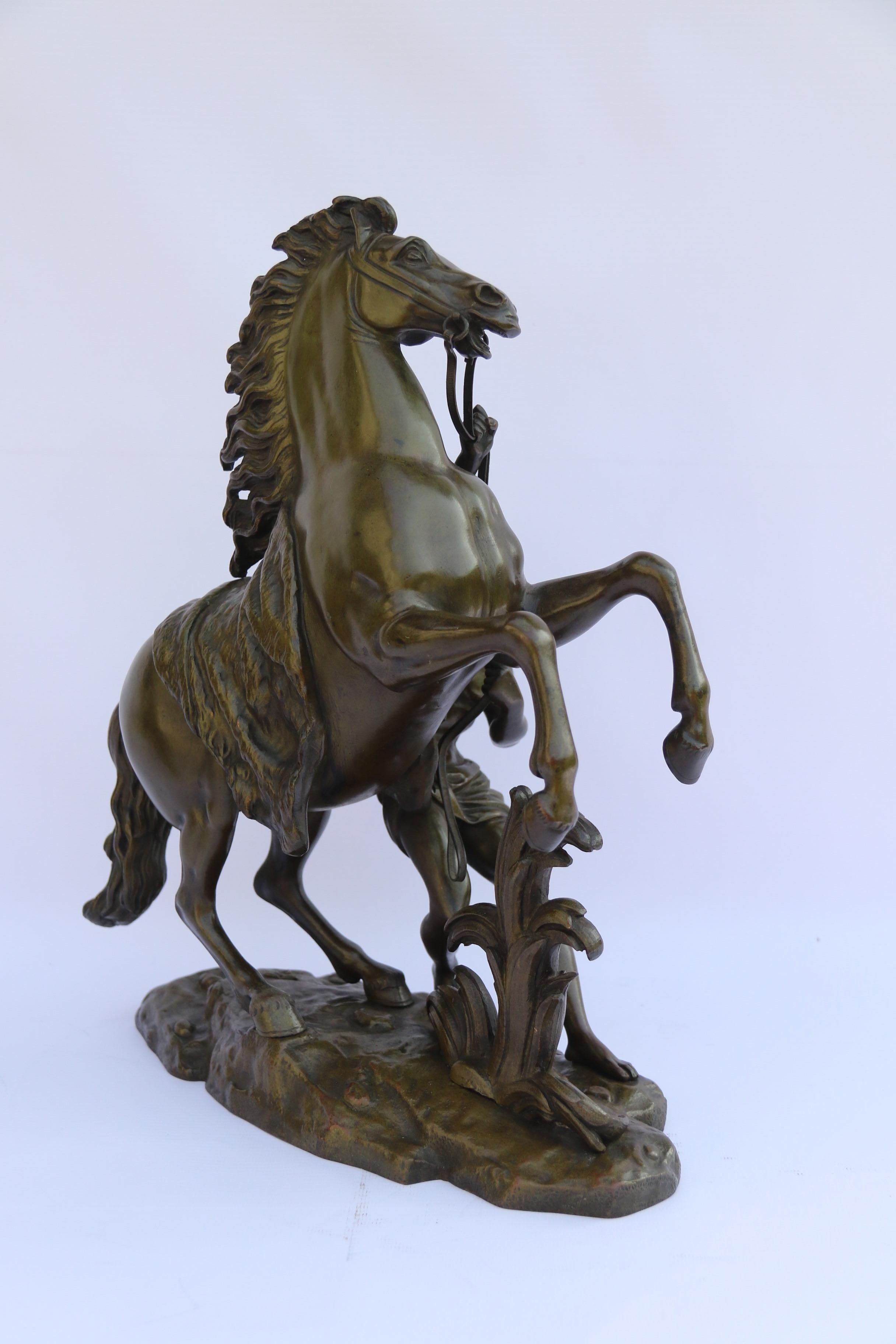 Large Pair of French 19th Century Bronze Marly Horses After Costou, circa 1870 For Sale 9