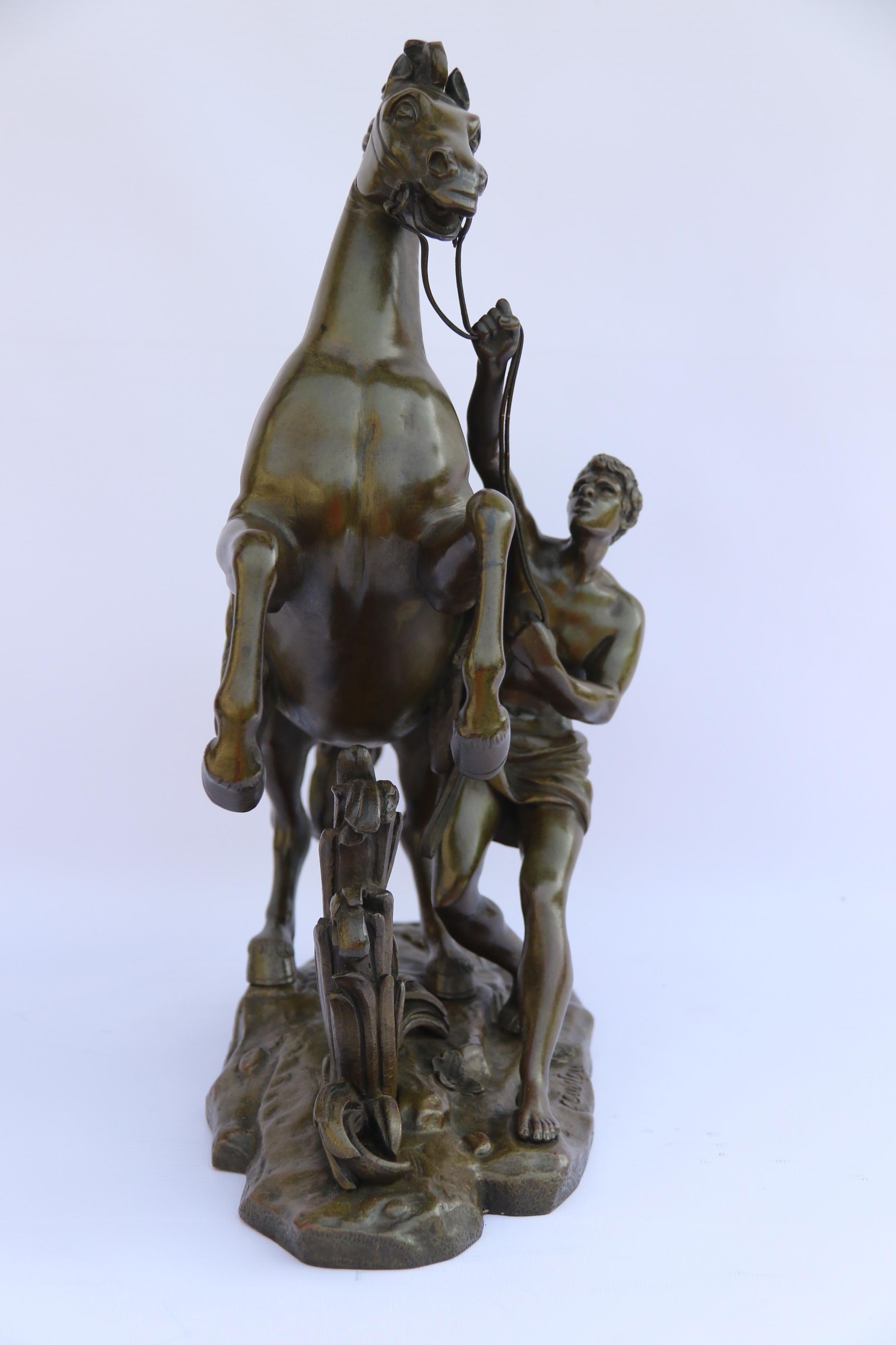 Large Pair of French 19th Century Bronze Marly Horses After Costou, circa 1870 For Sale 10
