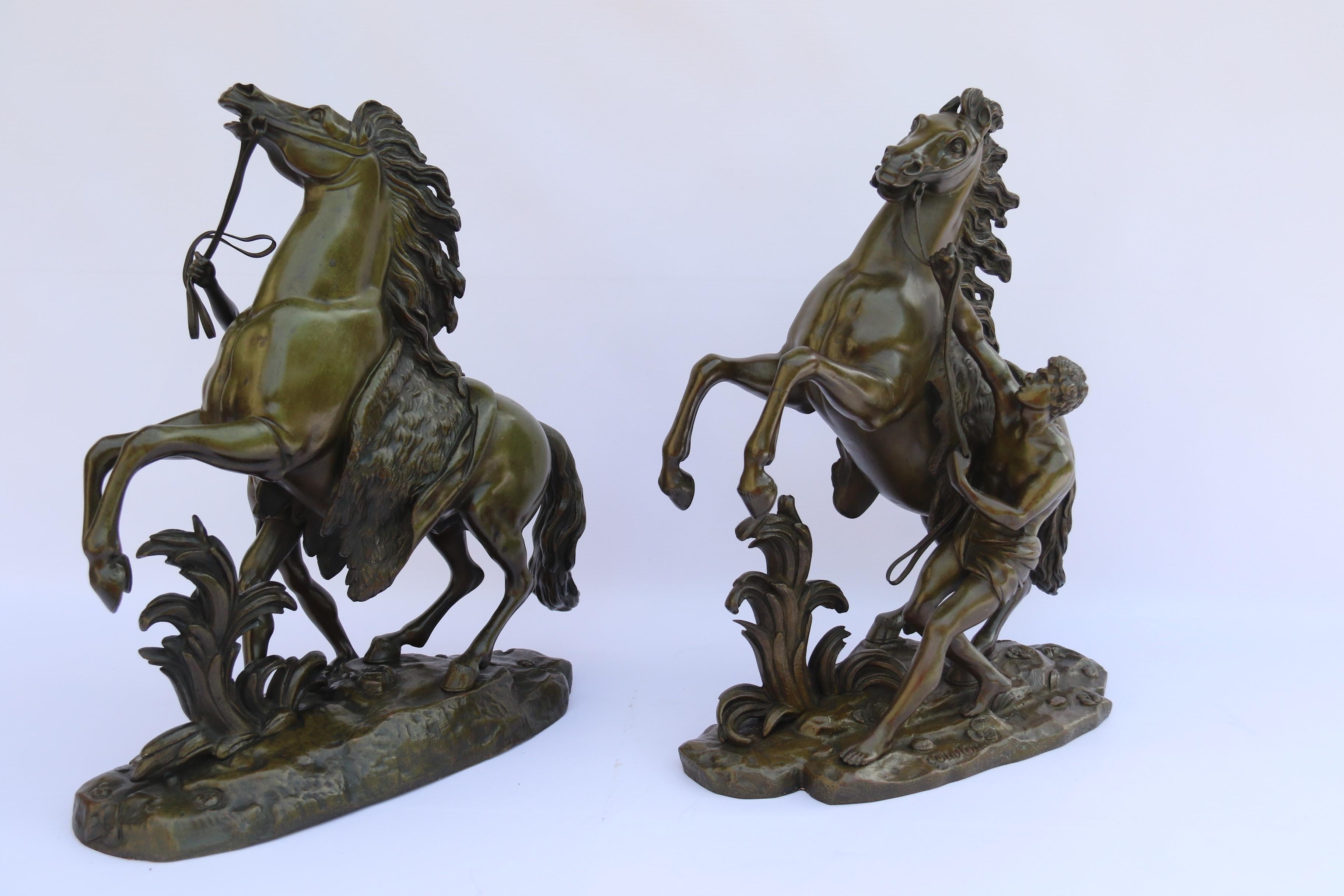 Louis Philippe Large Pair of French 19th Century Bronze Marly Horses After Costou, circa 1870 For Sale