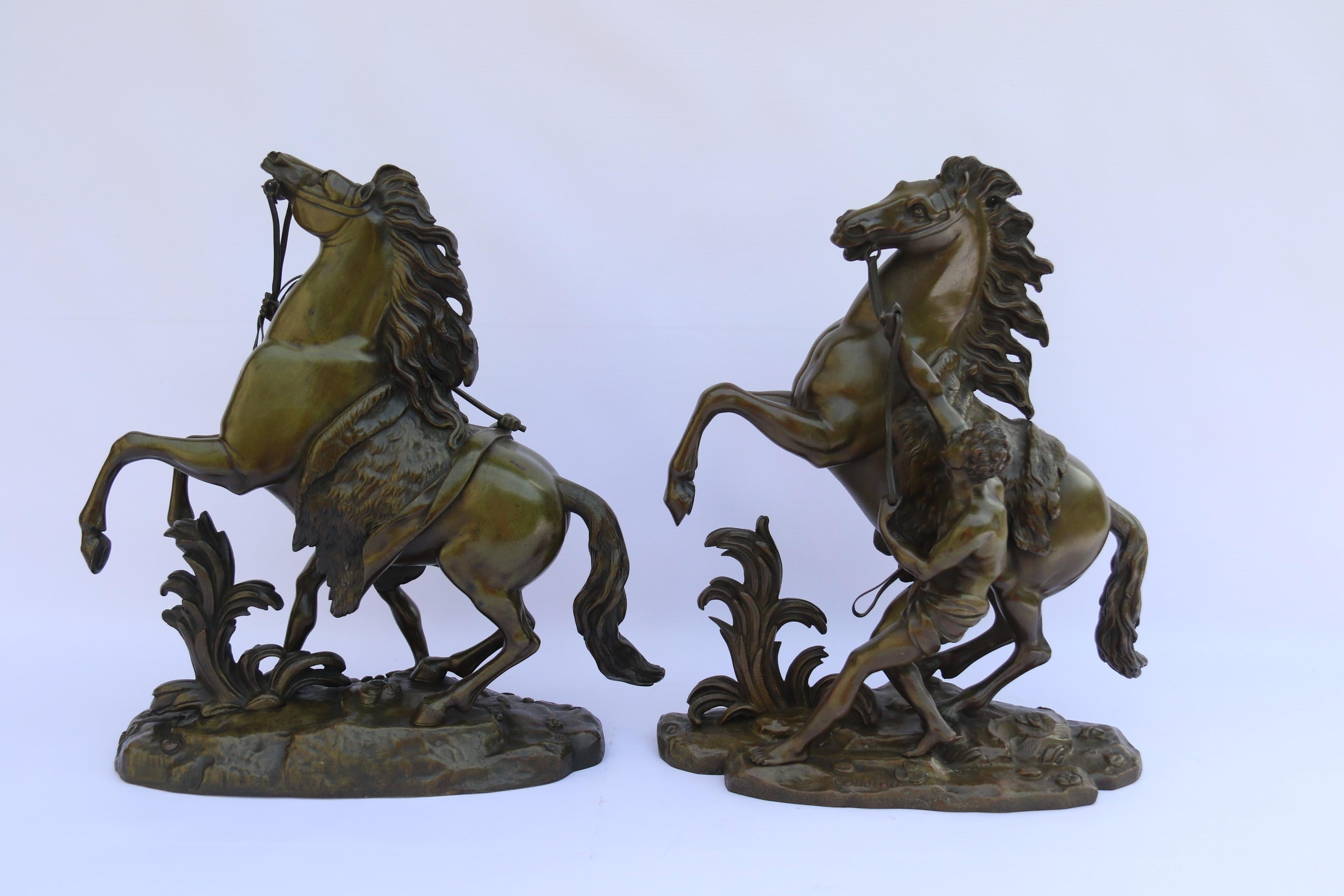 Cast Large Pair of French 19th Century Bronze Marly Horses After Costou, circa 1870 For Sale