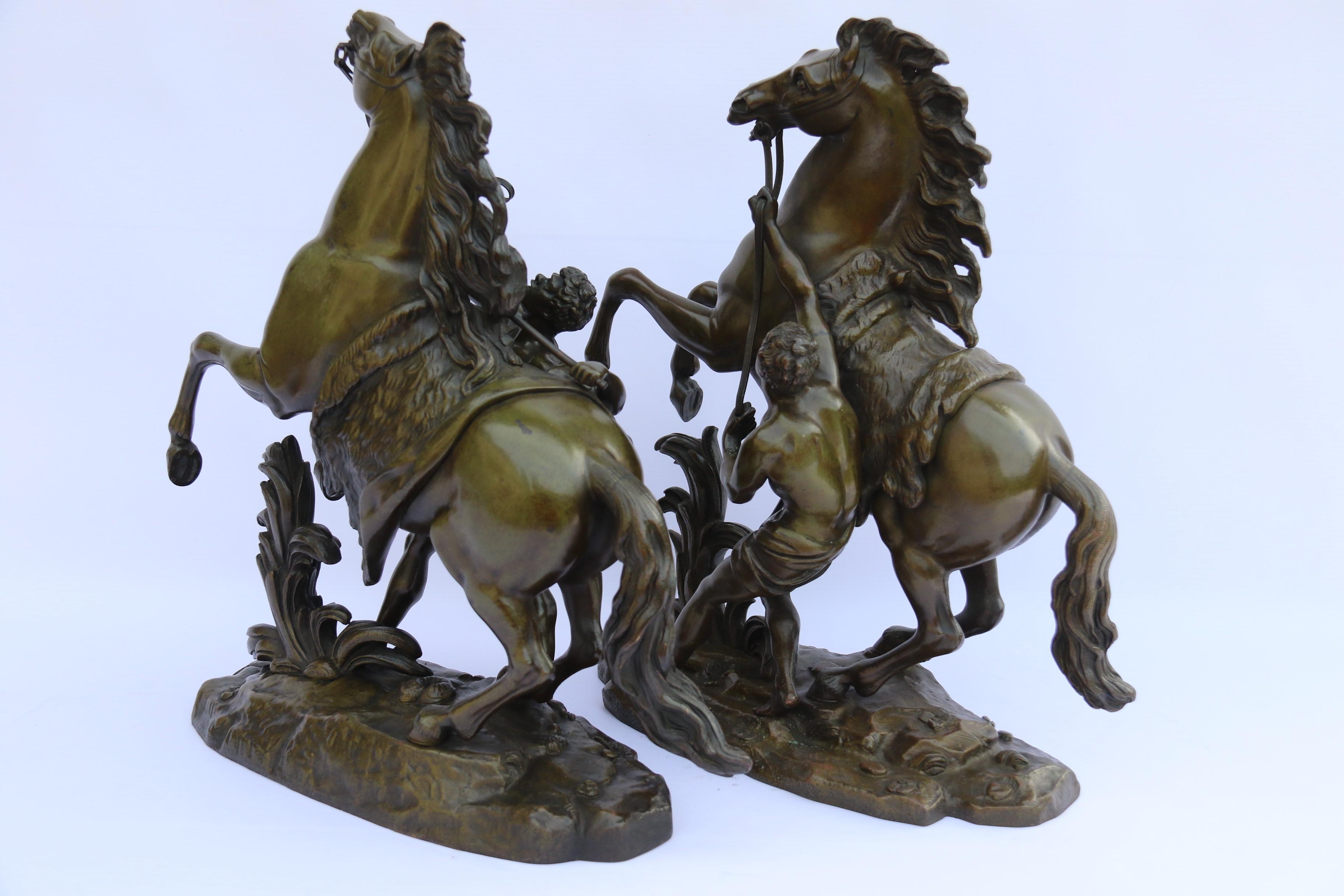 Large Pair of French 19th Century Bronze Marly Horses After Costou, circa 1870 In Good Condition For Sale In Central England, GB