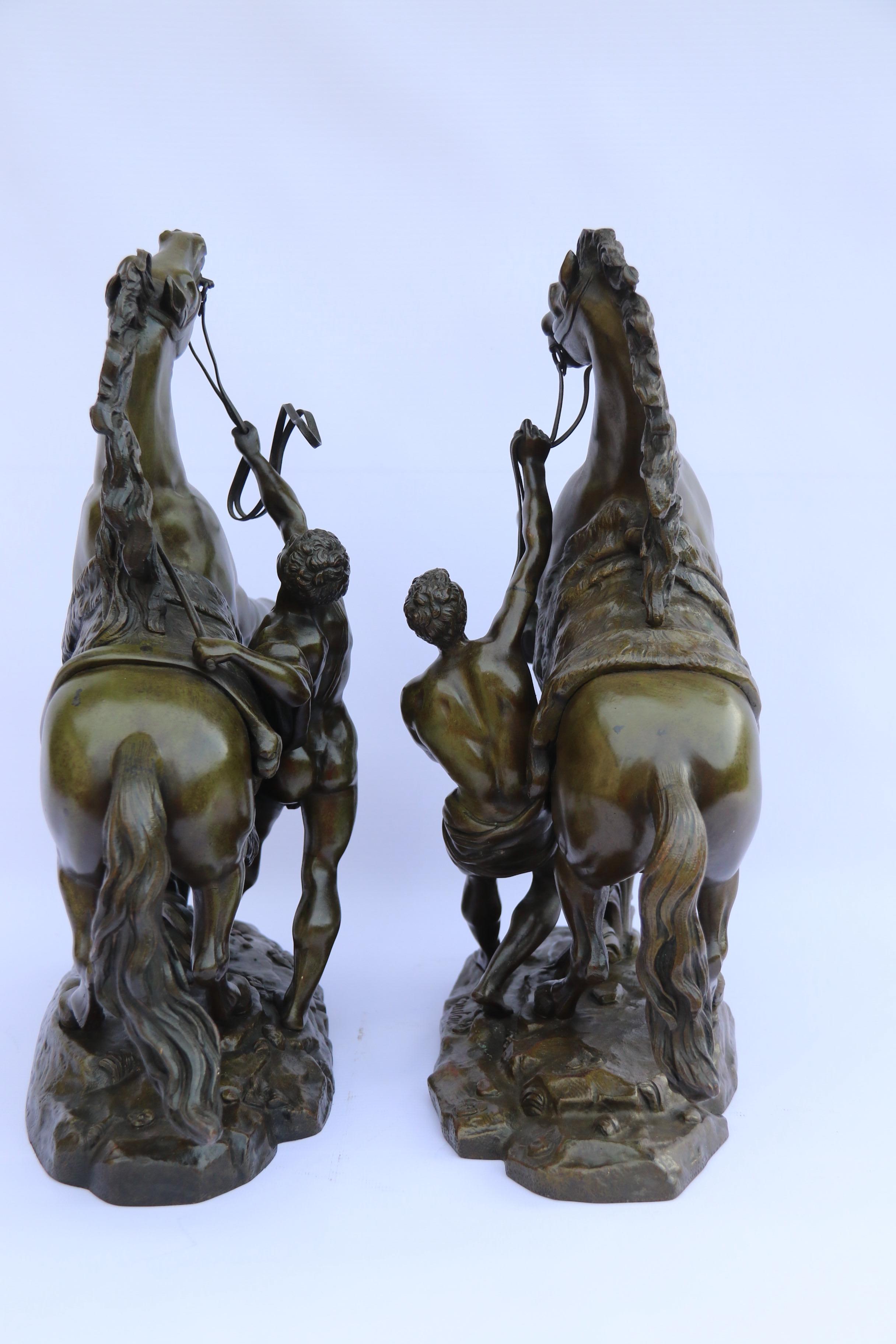 Late 19th Century Large Pair of French 19th Century Bronze Marly Horses After Costou, circa 1870 For Sale