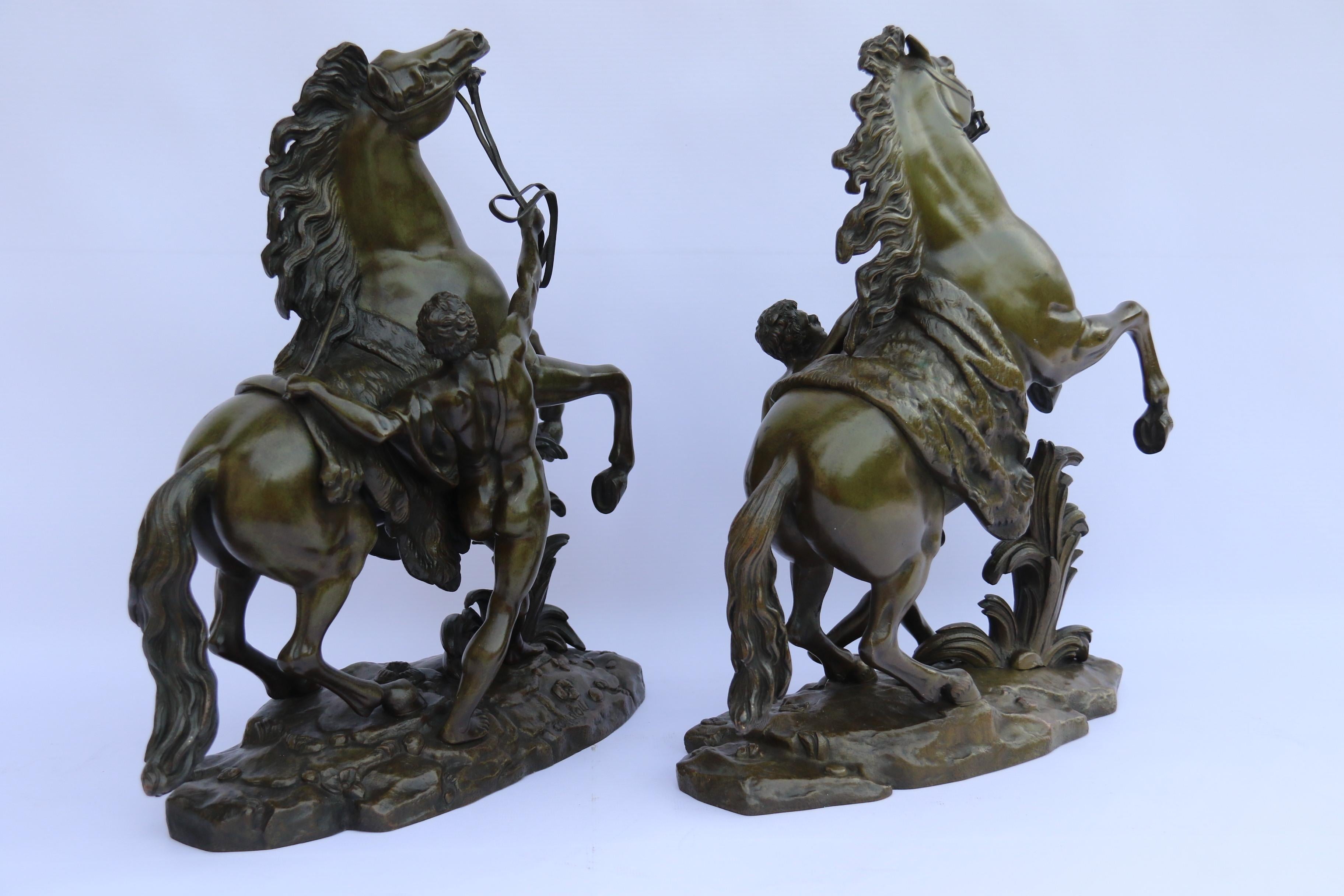 Large Pair of French 19th Century Bronze Marly Horses After Costou, circa 1870 For Sale 1
