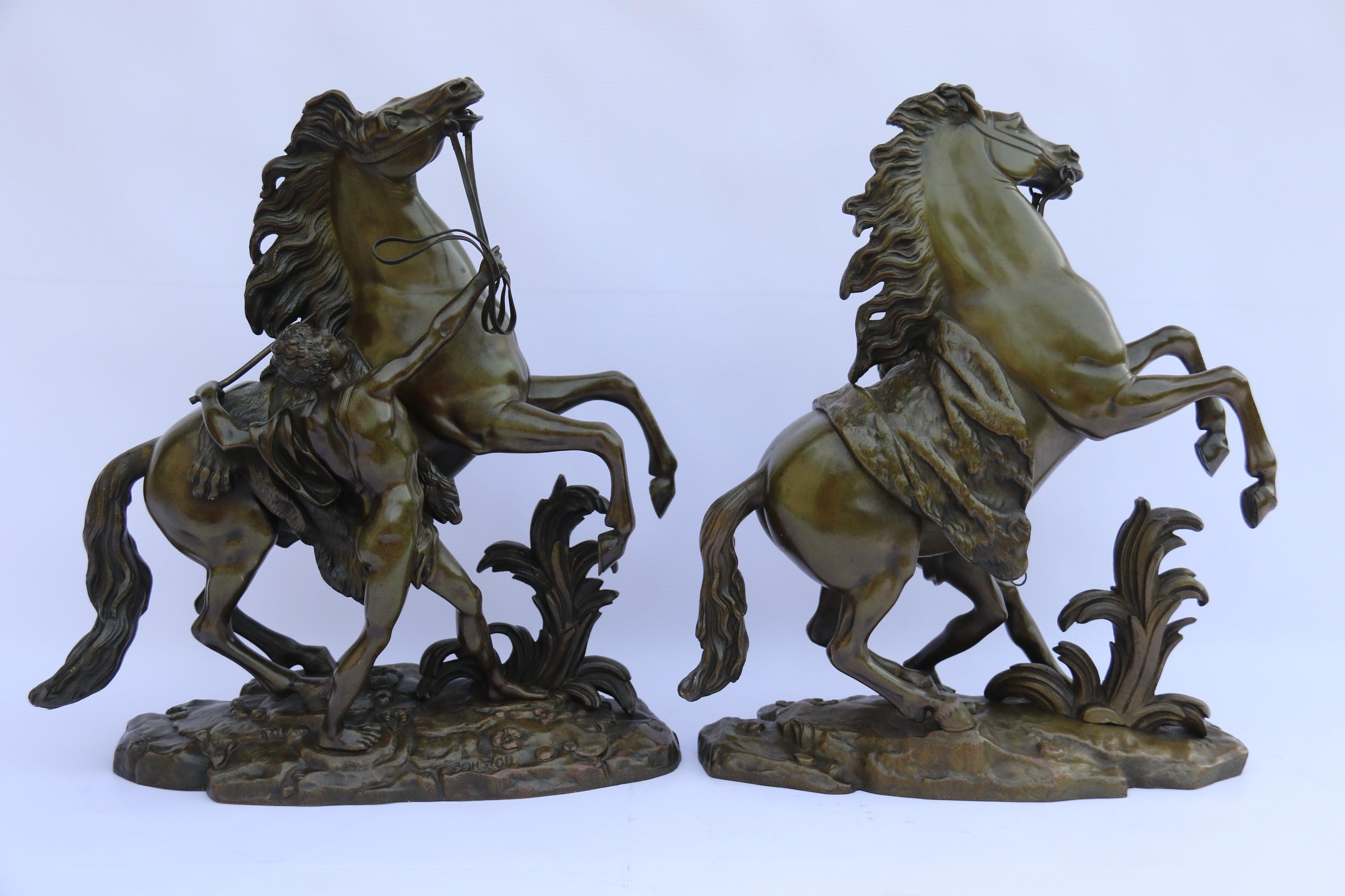Large Pair of French 19th Century Bronze Marly Horses After Costou, circa 1870 For Sale 2