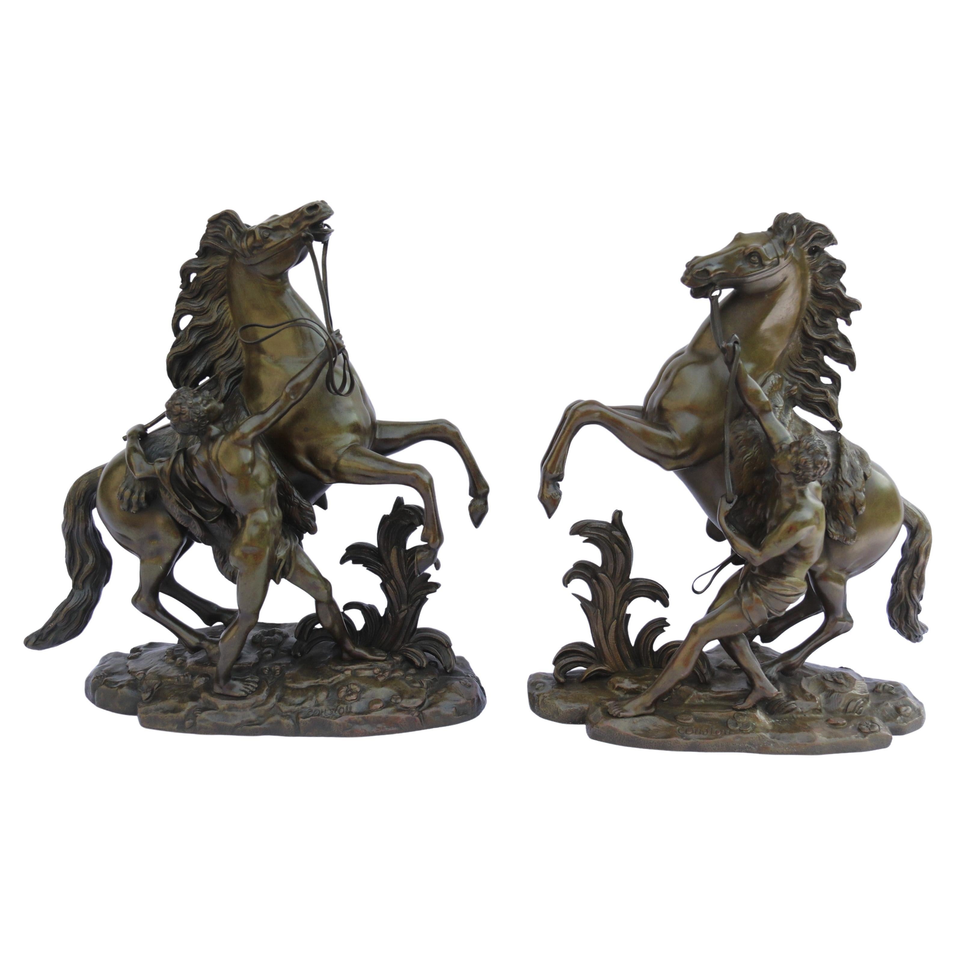 Large Pair of French 19th Century Bronze Marly Horses After Costou, circa 1870 For Sale