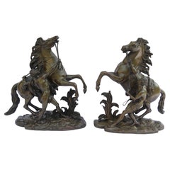 Antique Large Pair of French 19th Century Bronze Marly Horses After Costou, circa 1870