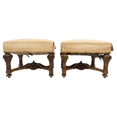A Large Pair of French 19th Century Louis XIV Style Rectangular Stools