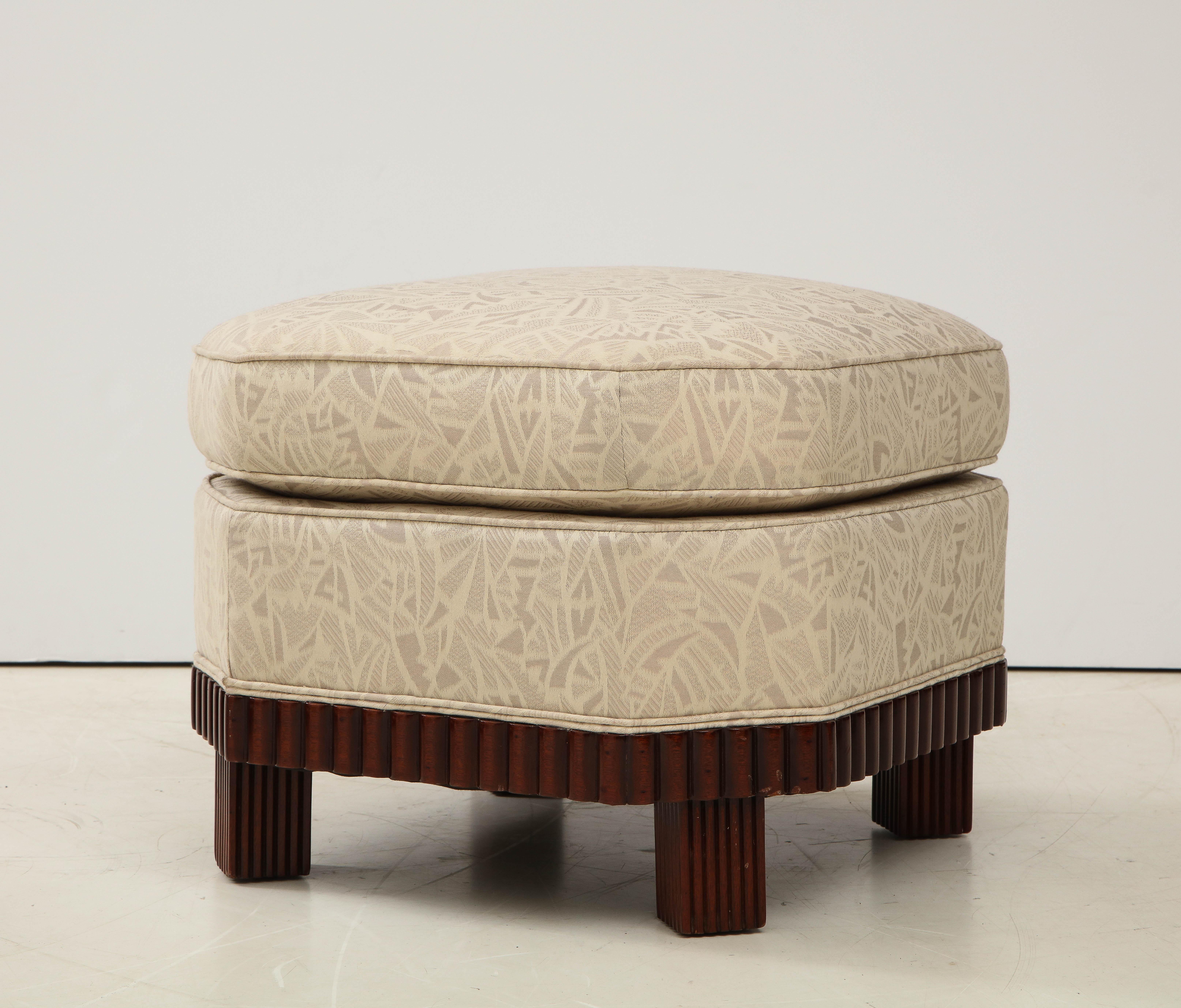 Mid-20th Century Large Pair of French Art Deco Footstools or Ottomans with Mahogany Bases