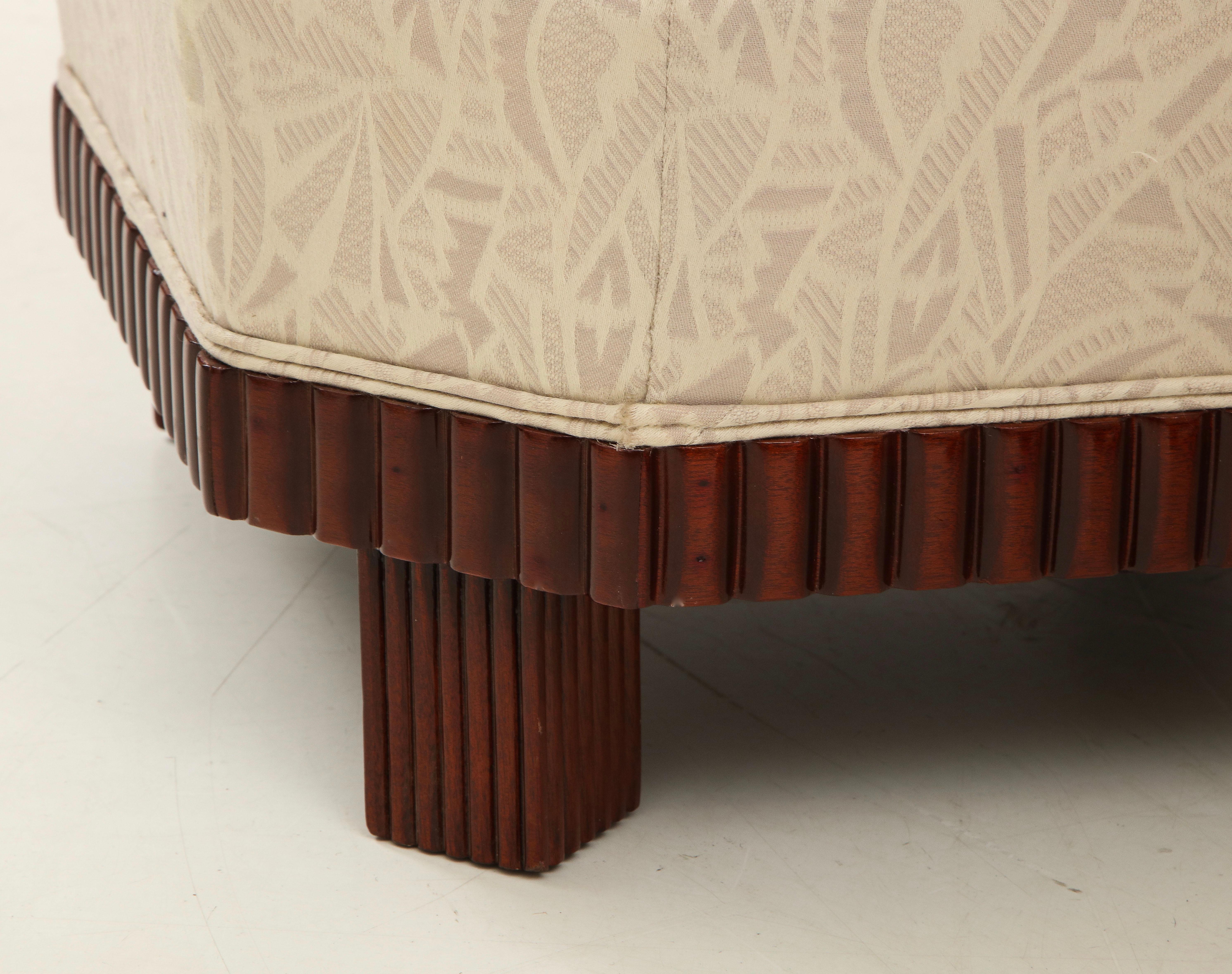 Large Pair of French Art Deco Footstools or Ottomans with Mahogany Bases 3