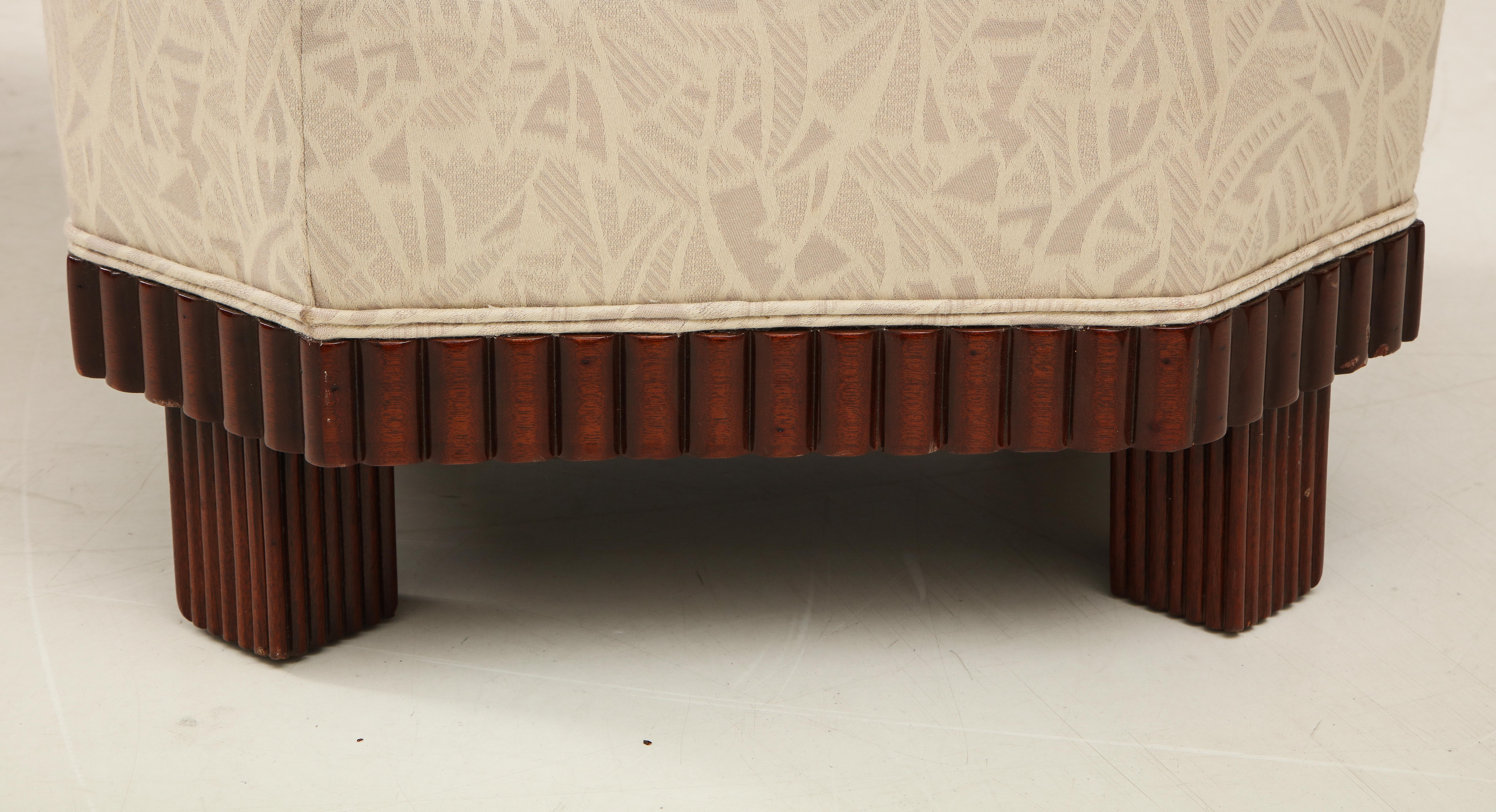 Large Pair of French Art Deco Footstools or Ottomans with Mahogany Bases 4