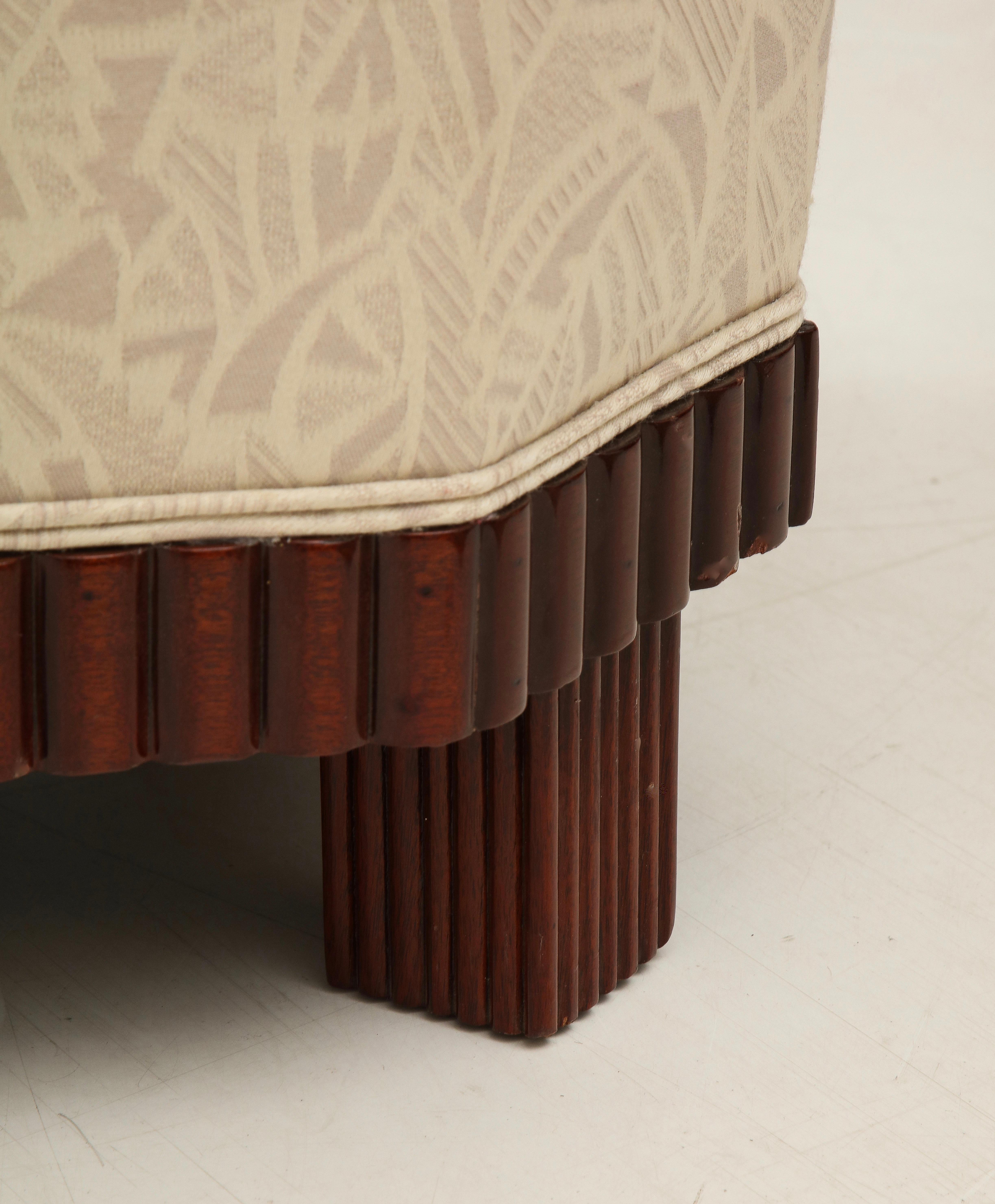 Large Pair of French Art Deco Footstools or Ottomans with Mahogany Bases 5
